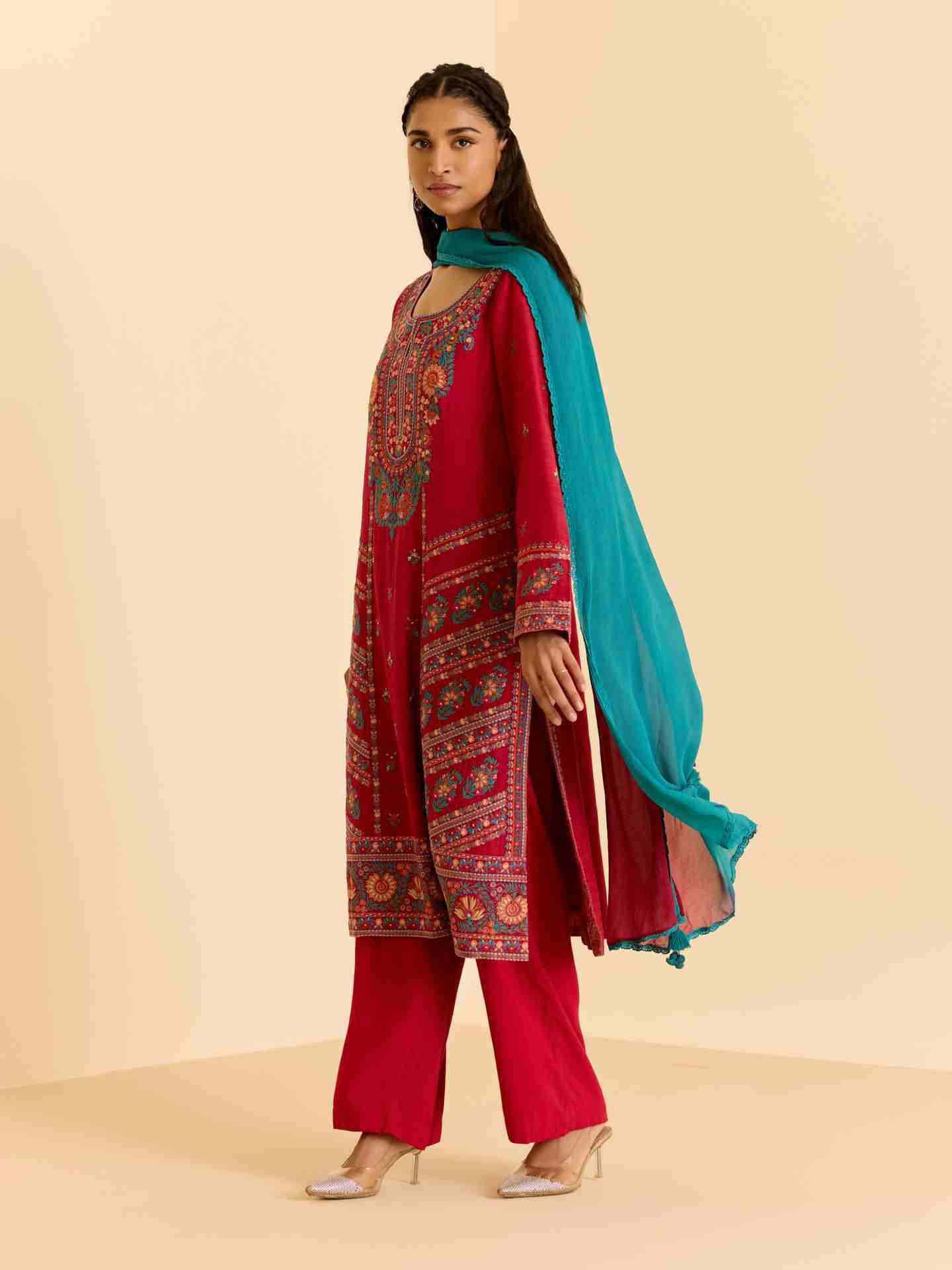 Red Kimiko Solid  Suit Set