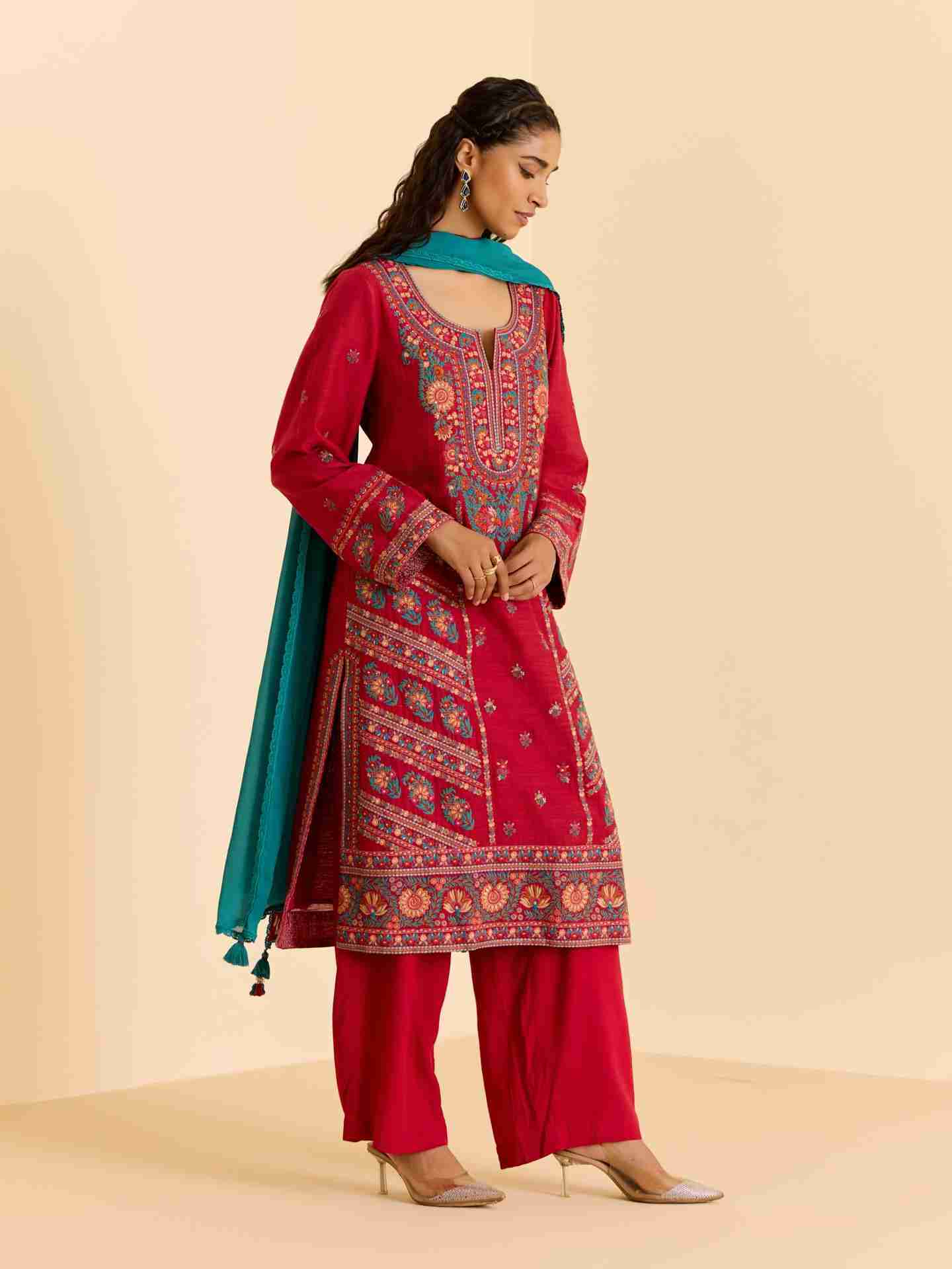 Red Kimiko Solid  Suit Set