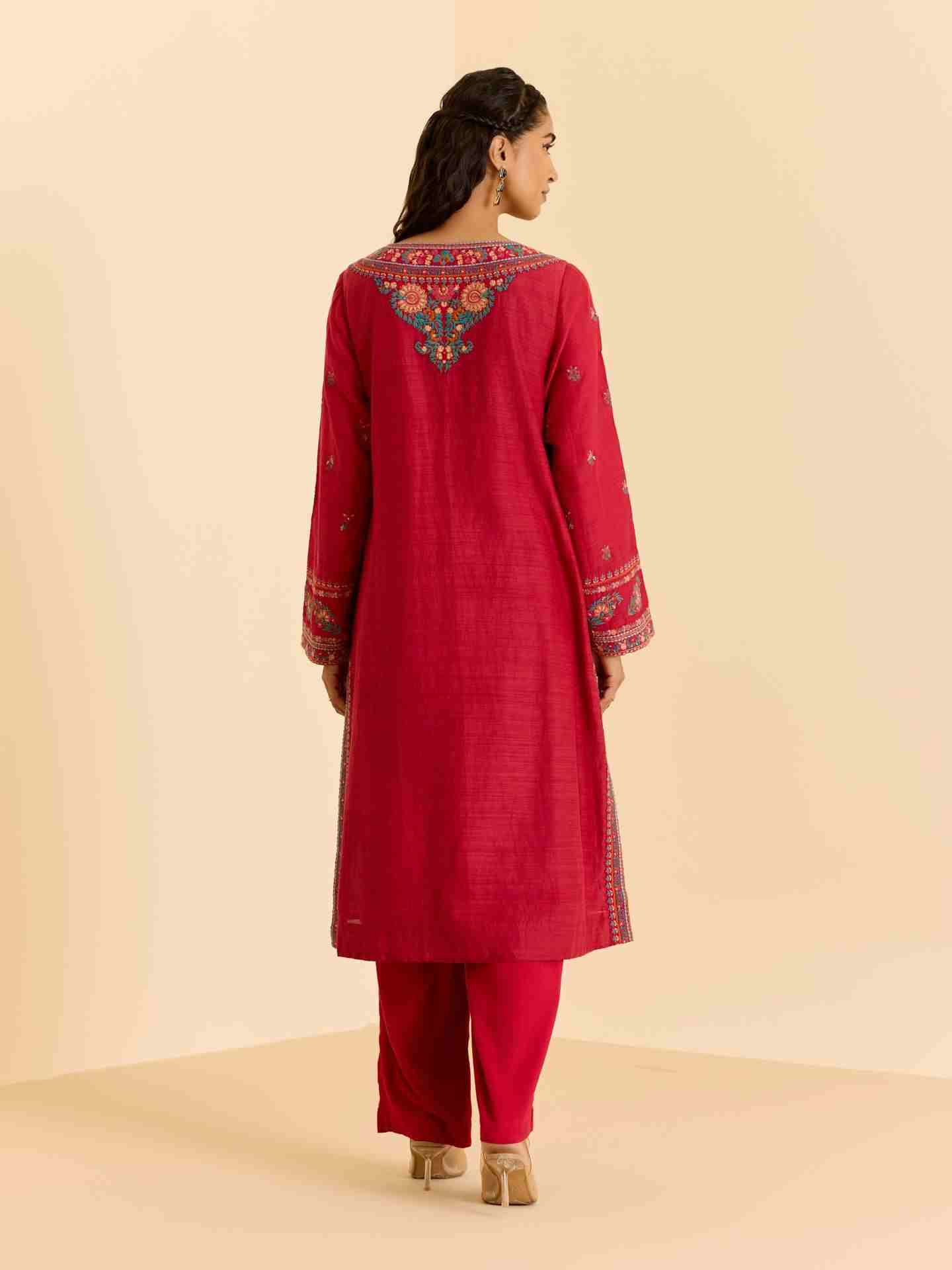 Red Kimiko Solid  Suit Set