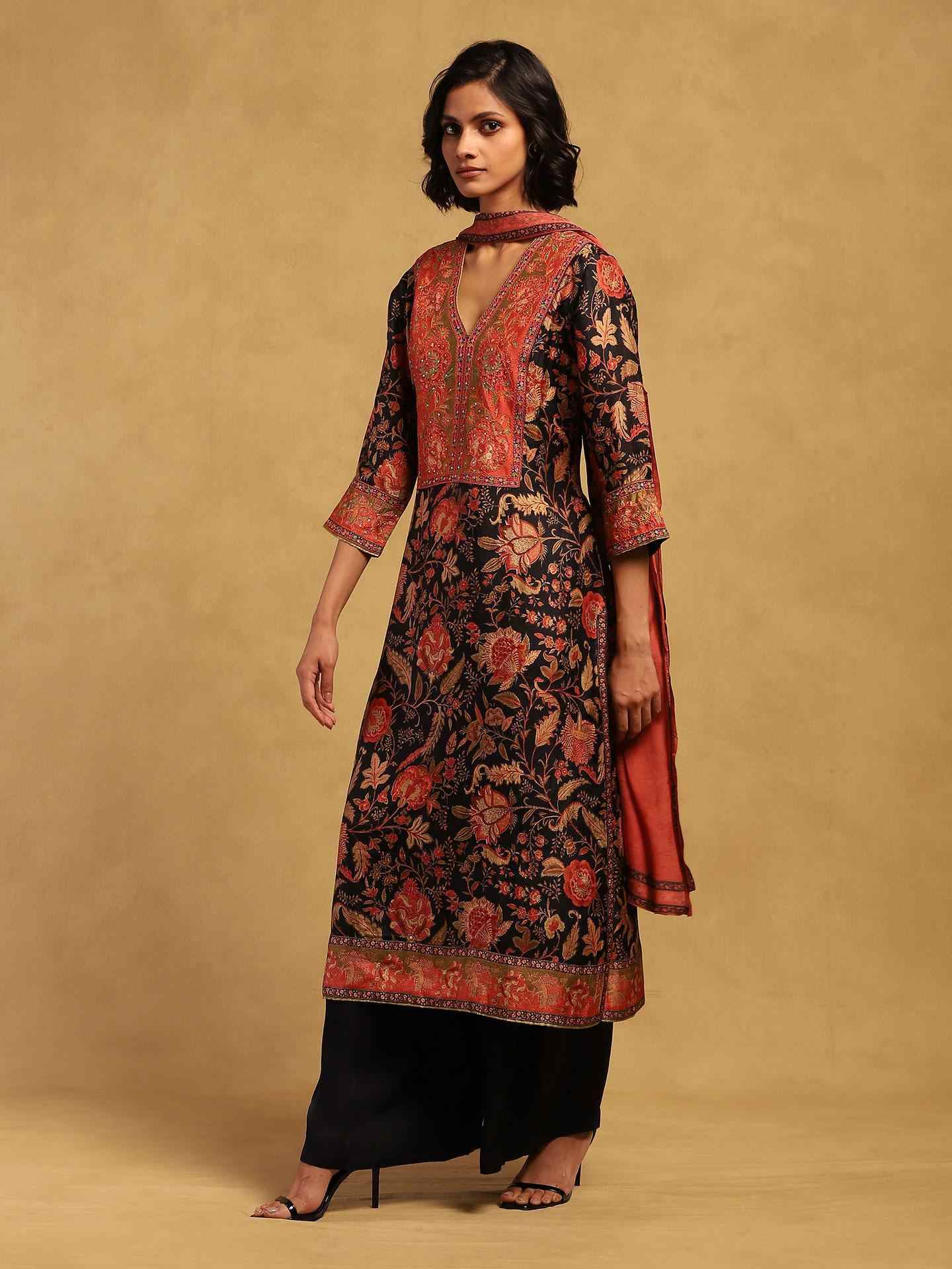 Black & Multi Tree Of Life Suit Set