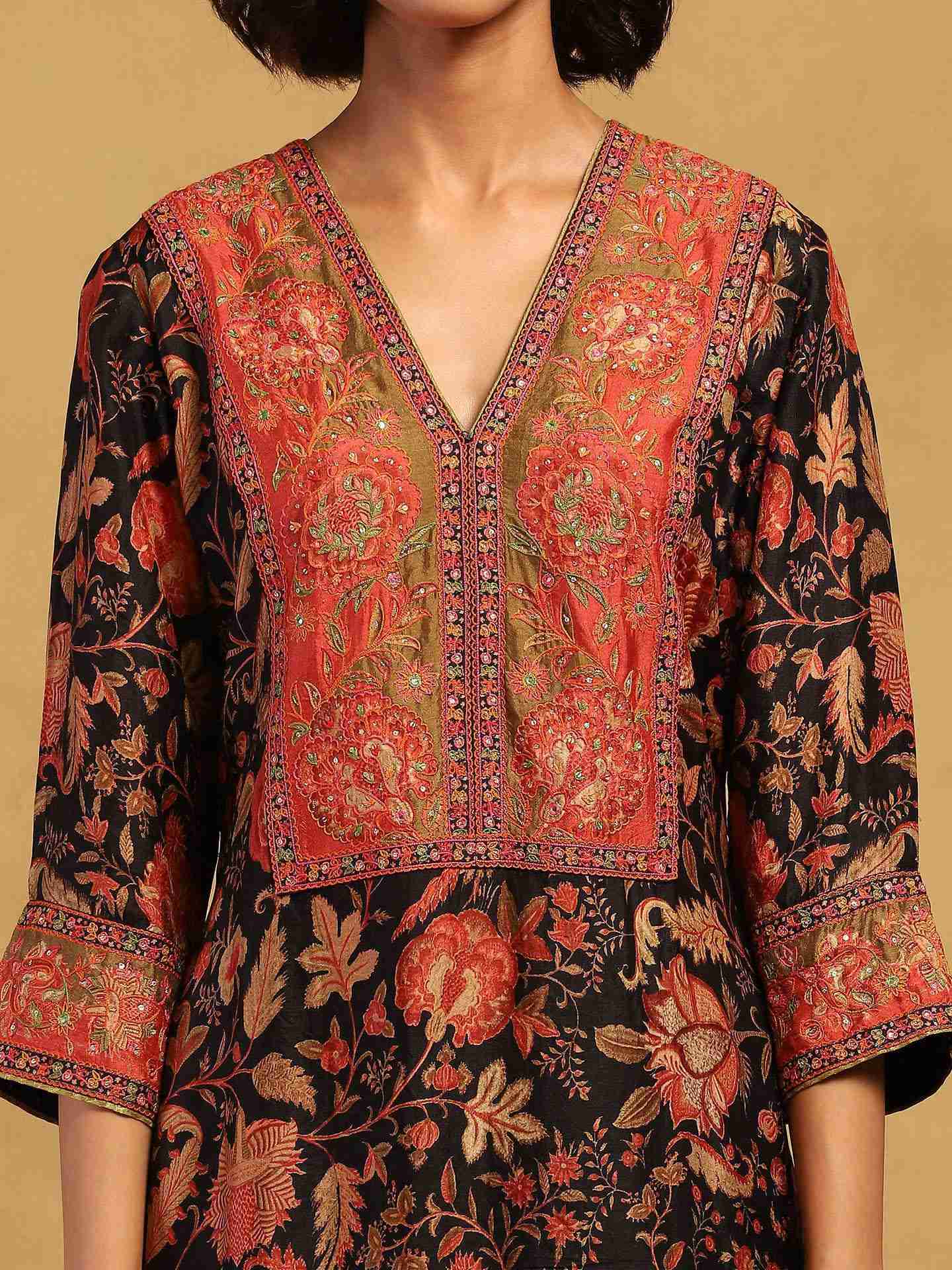 Black & Multi Tree Of Life Suit Set