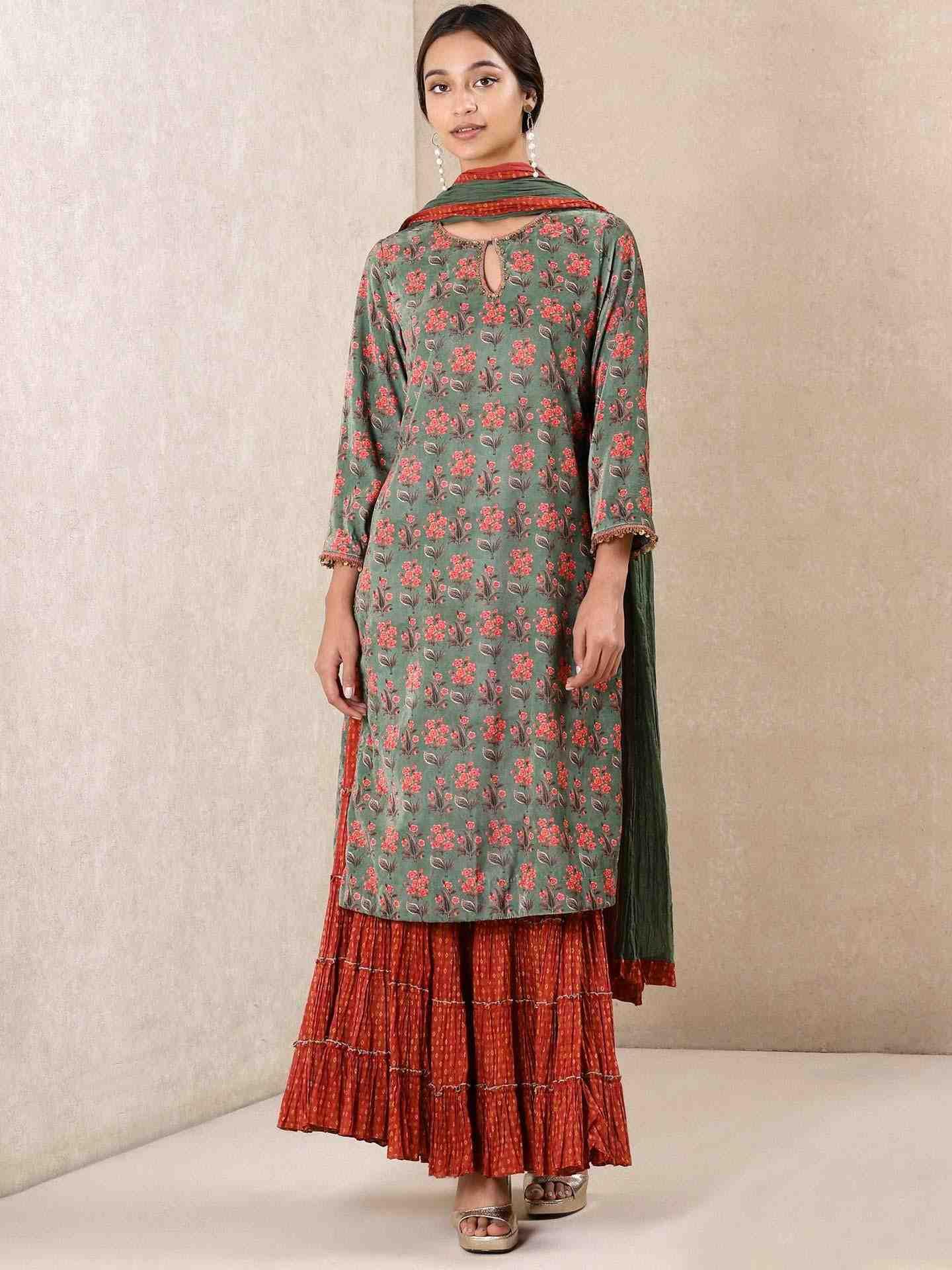 Green Ayana Velvet Sharara Set