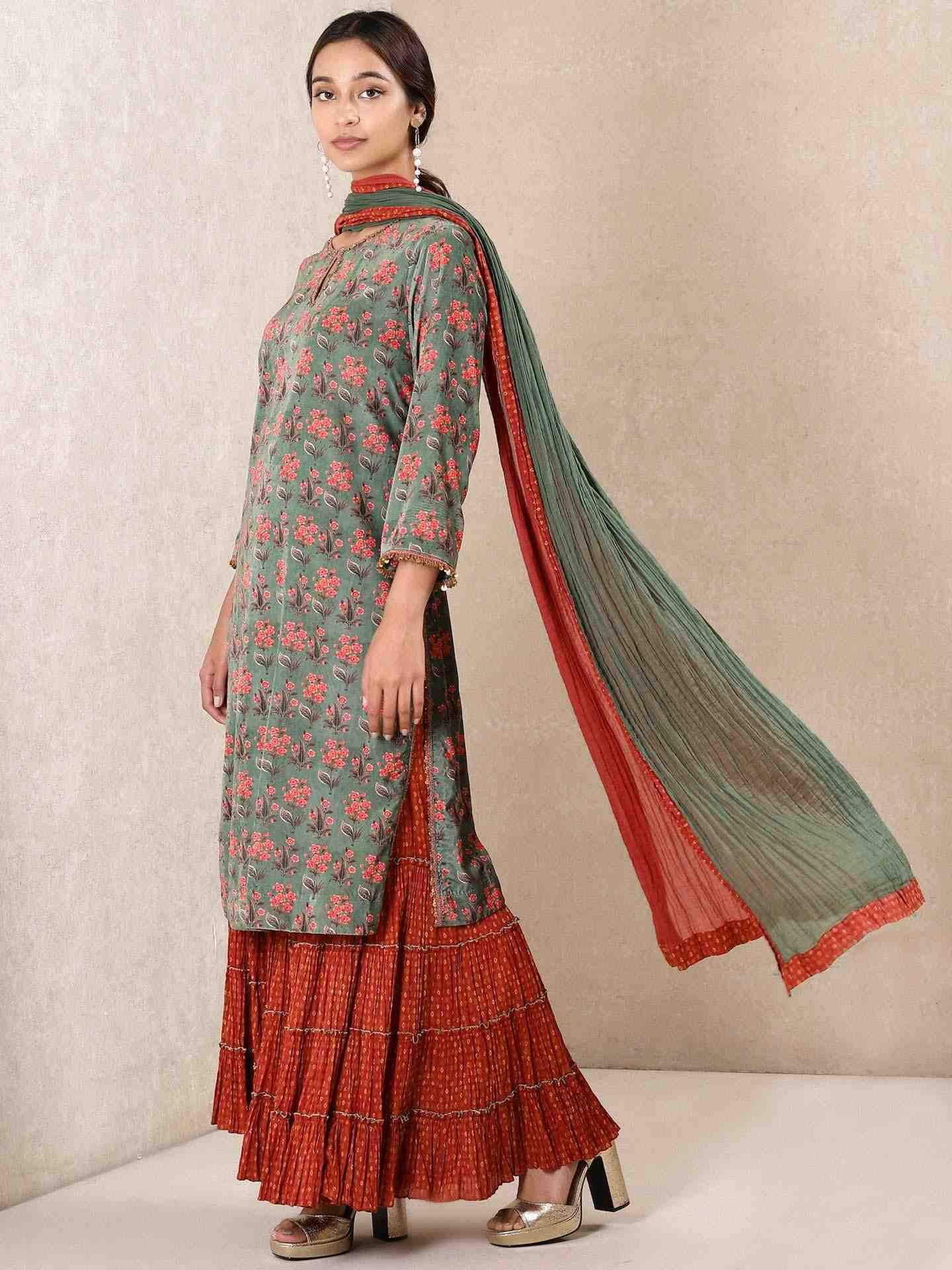 Green Ayana Velvet Sharara Set