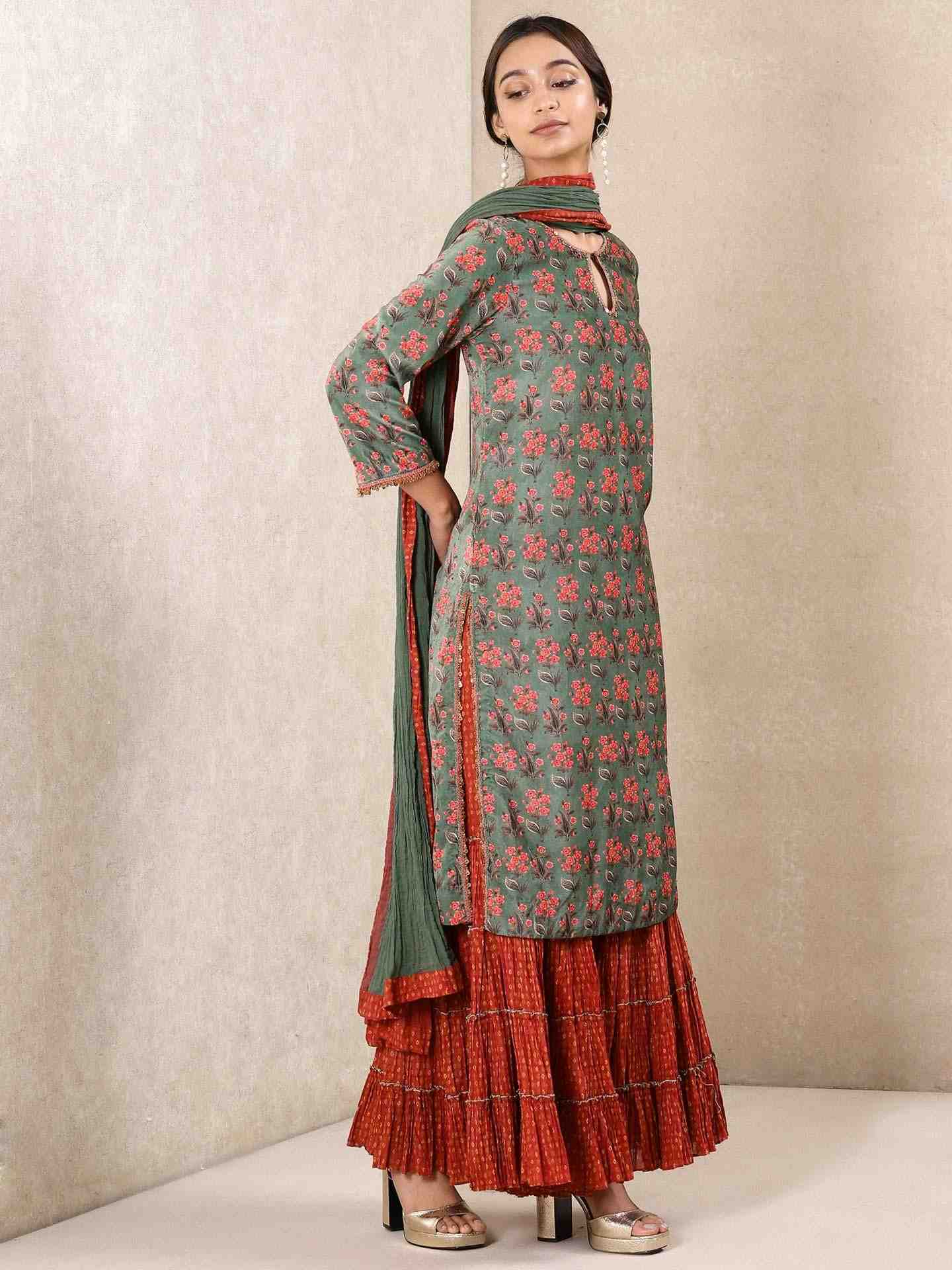 Green Ayana Velvet Sharara Set