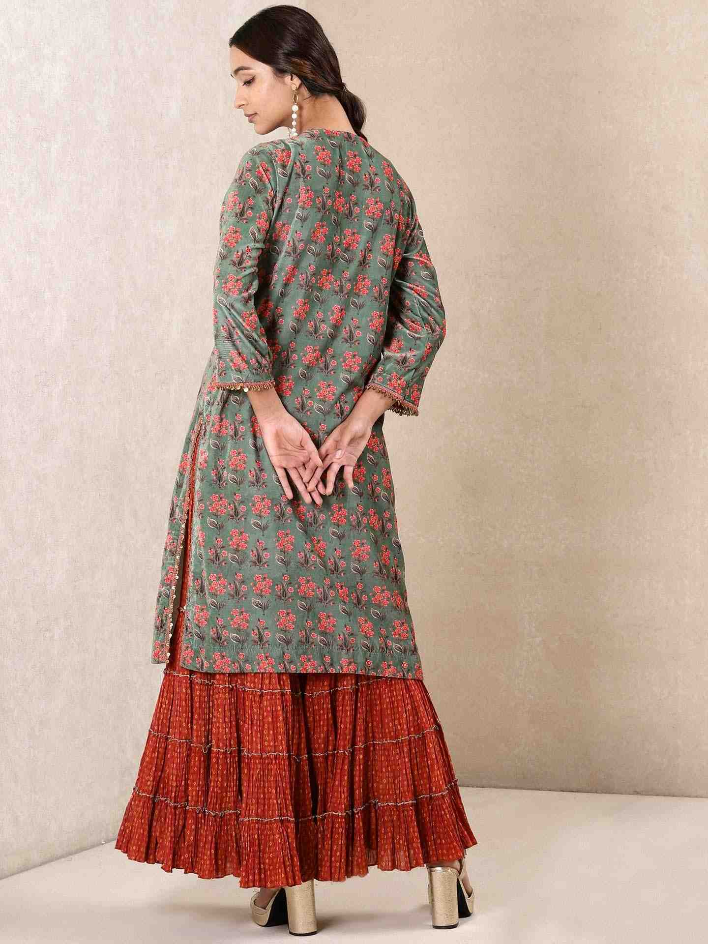 Green Ayana Velvet Sharara Set