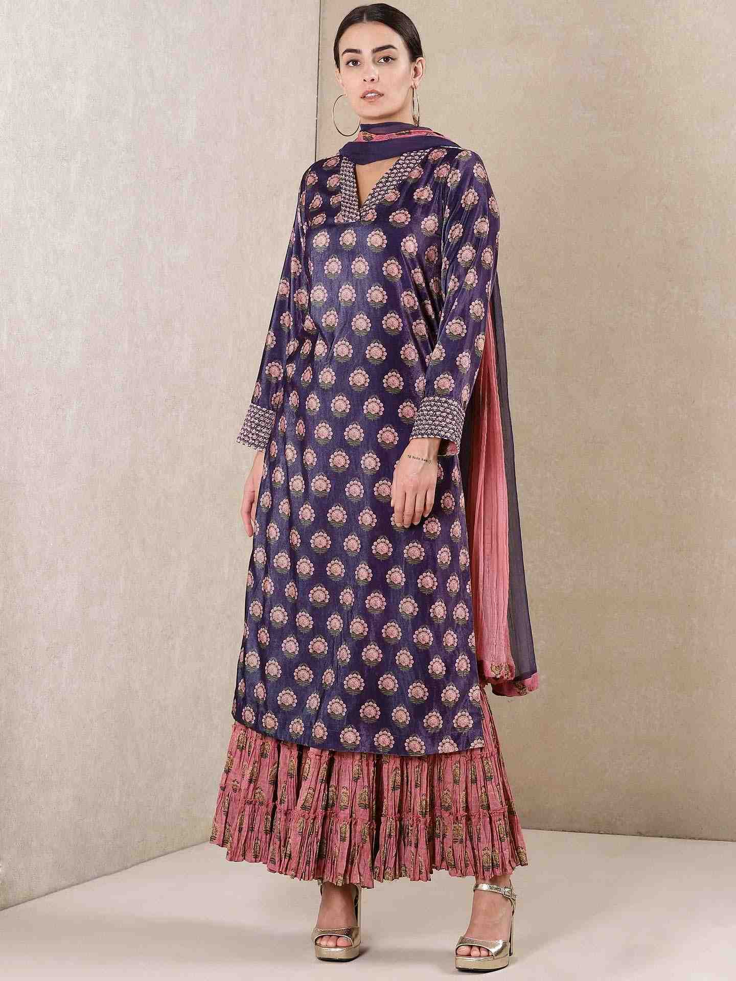 Dark Purple Noori Velvet Sharara Set