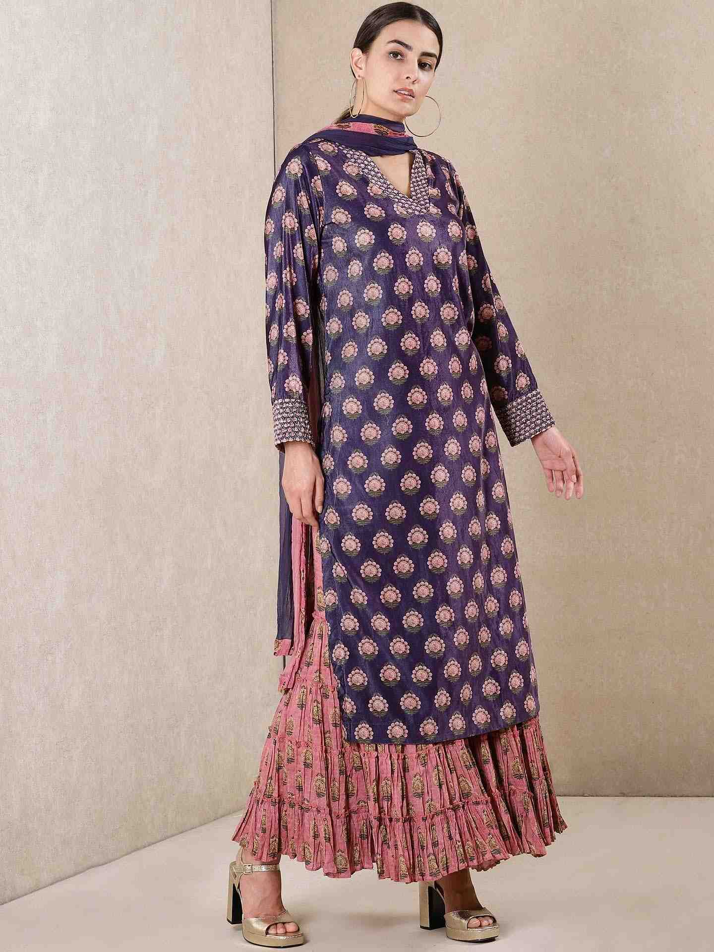 Dark Purple Noori Velvet Sharara Set