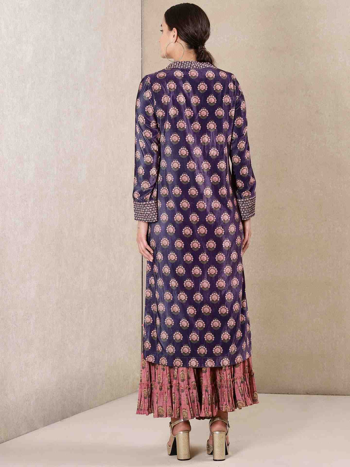 Dark Purple Noori Velvet Sharara Set