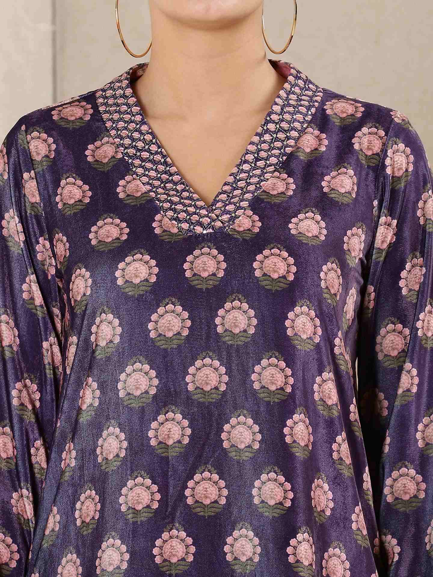 Dark Purple Noori Velvet Sharara Set