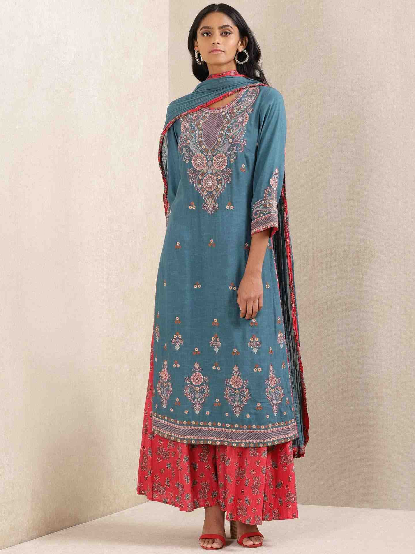 Navy Meriyum Solid Sharara Set