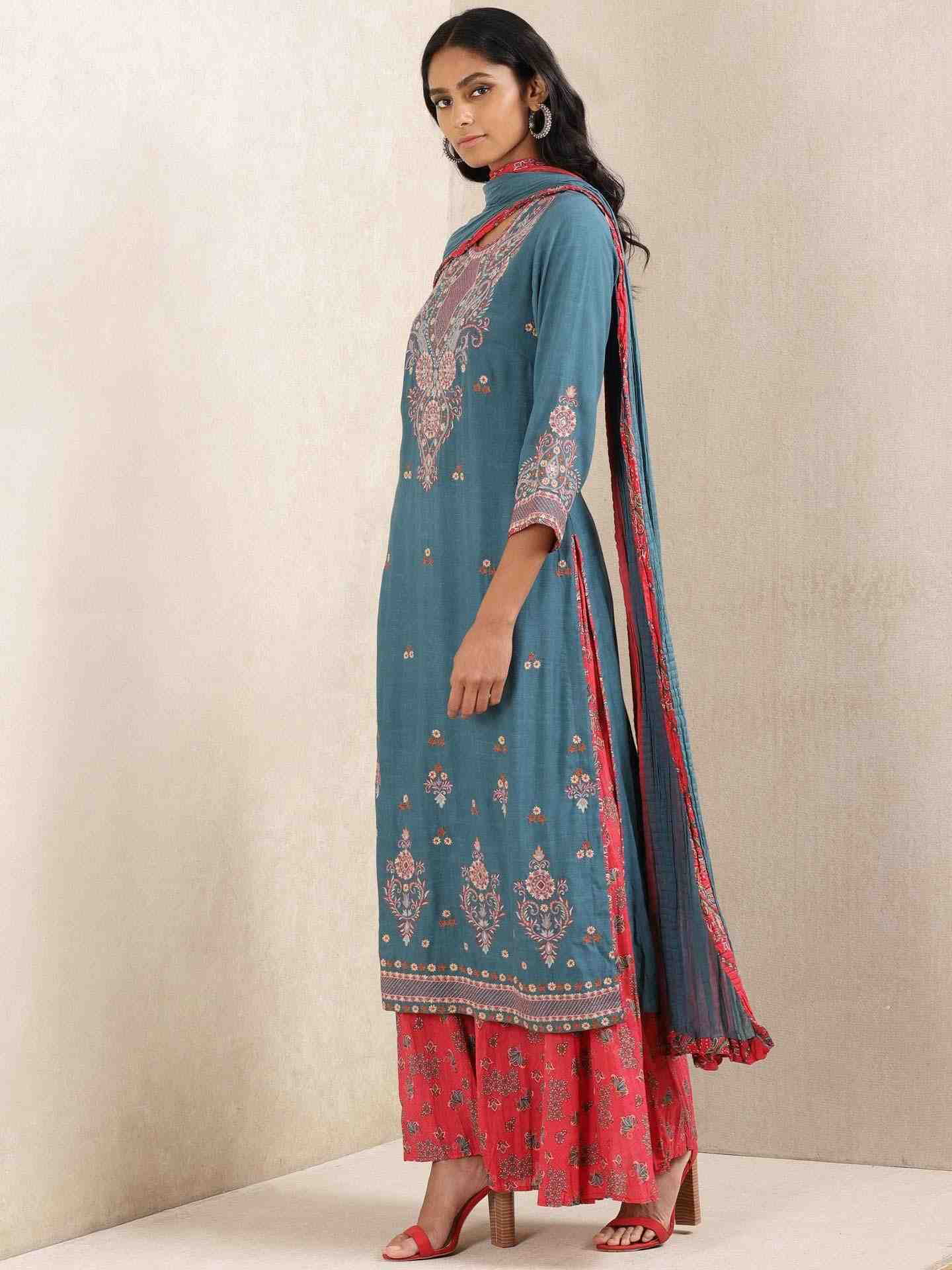 Navy Meriyum Solid Sharara Set
