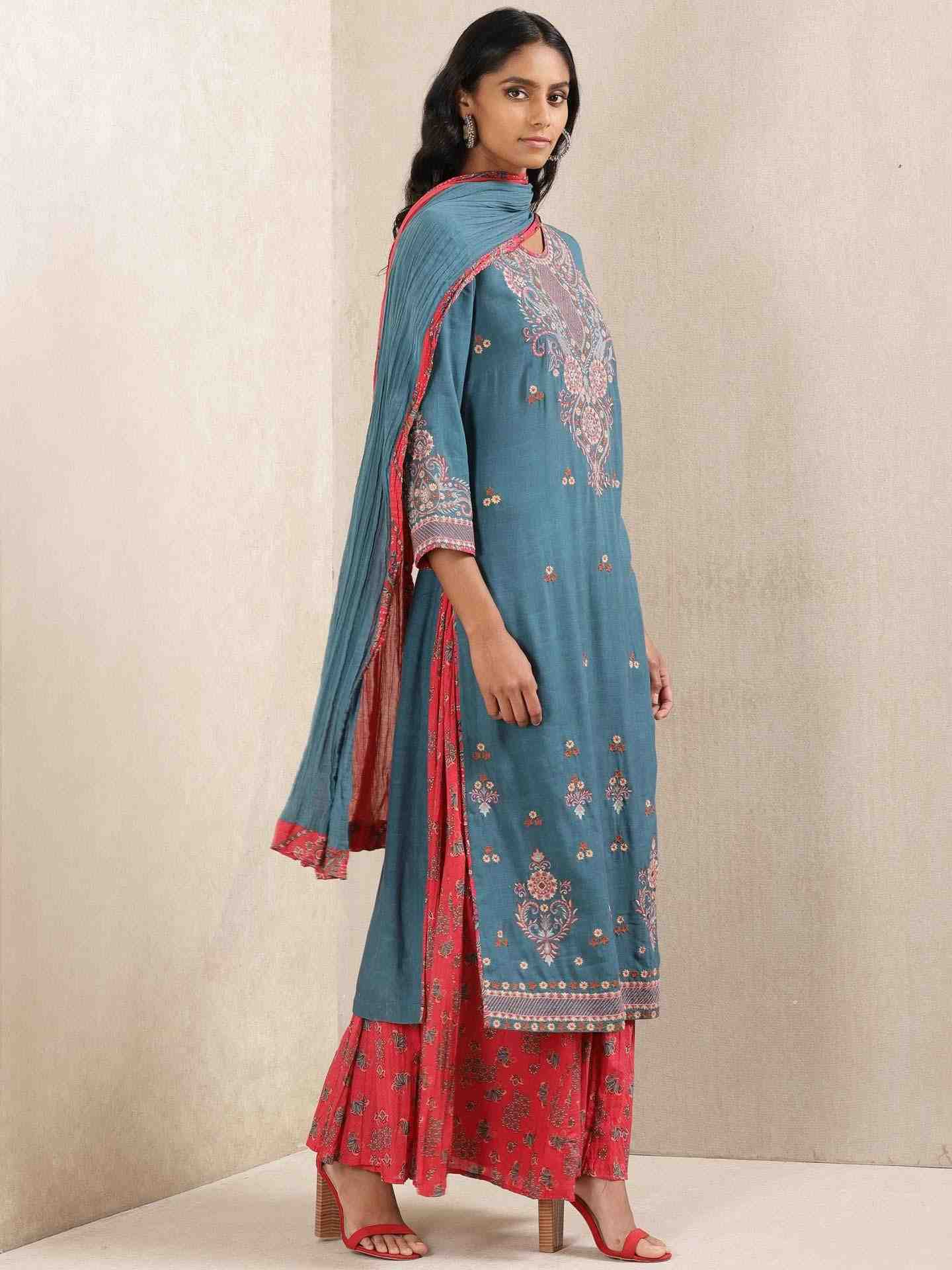 Navy Meriyum Solid Sharara Set