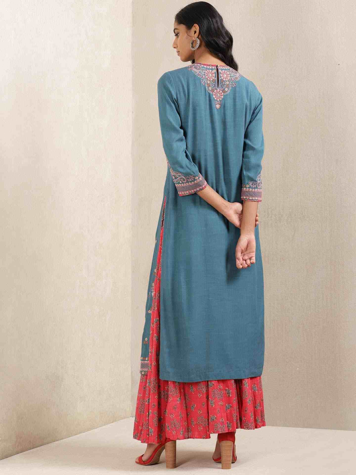 Navy Meriyum Solid Sharara Set