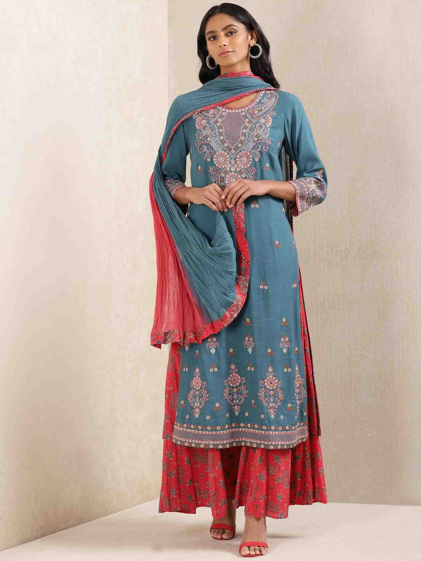 Navy Meriyum Solid Sharara Set