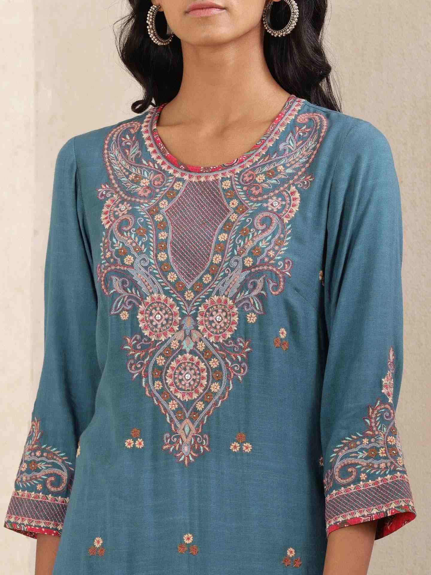 Navy Meriyum Solid Sharara Set