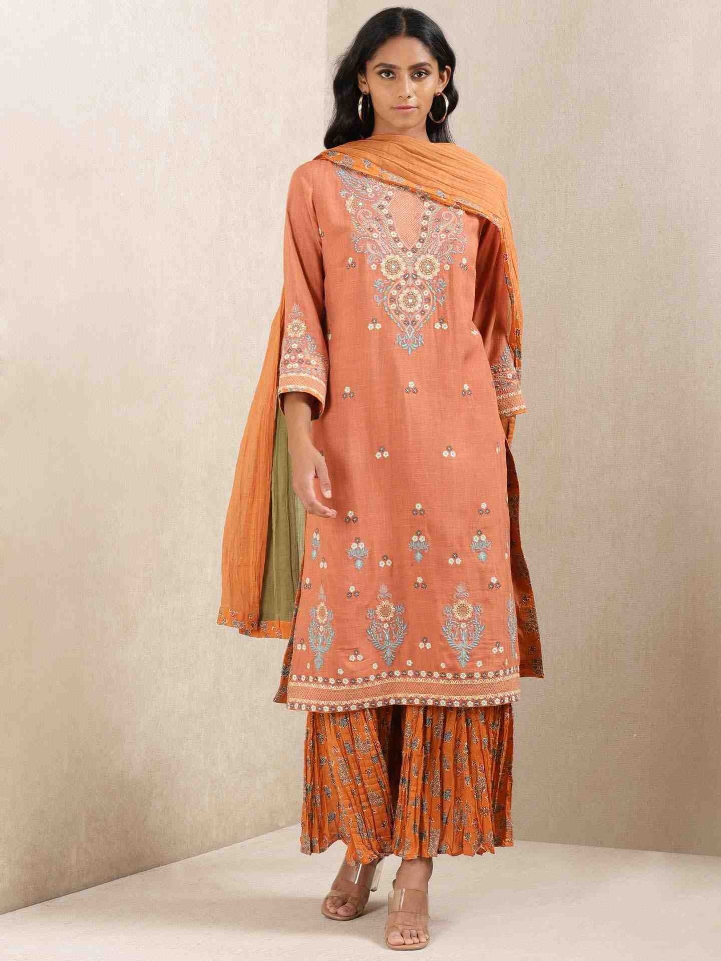 Rust Meriyum Solid Sharara Set