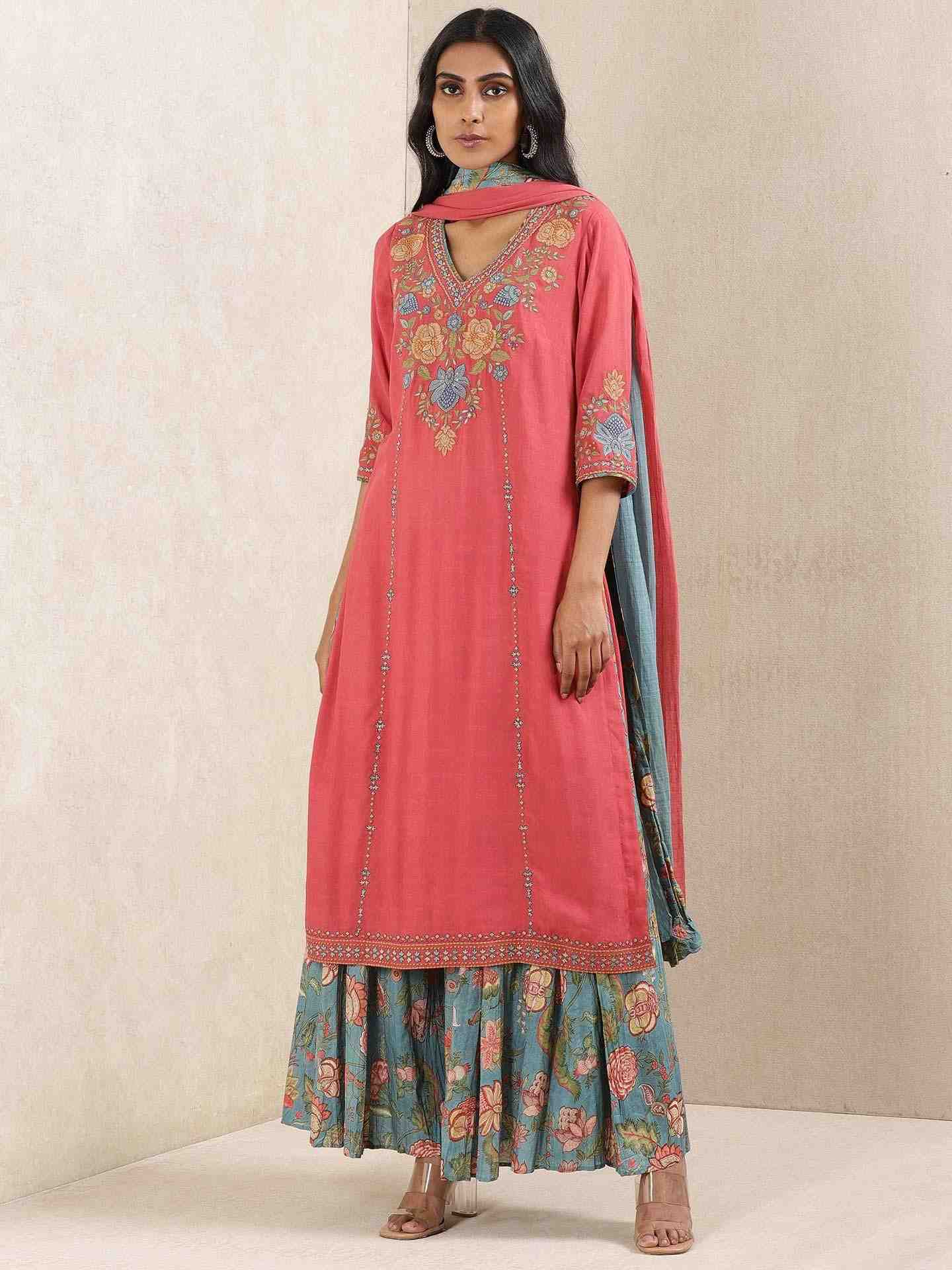 Red Kesar Solid Sharara Set