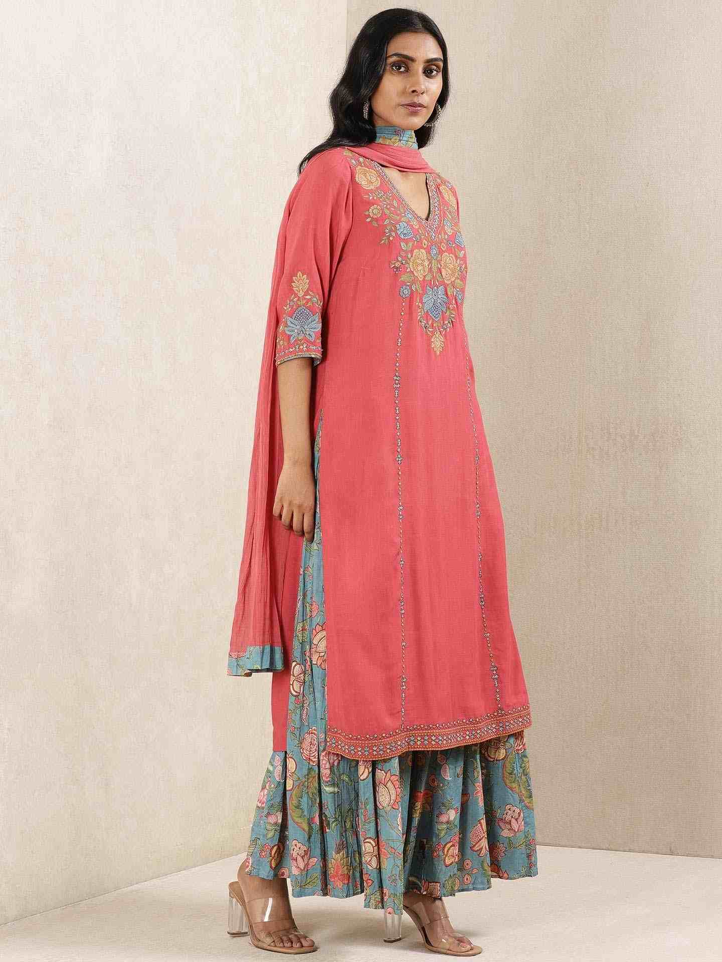 Red Kesar Solid Sharara Set