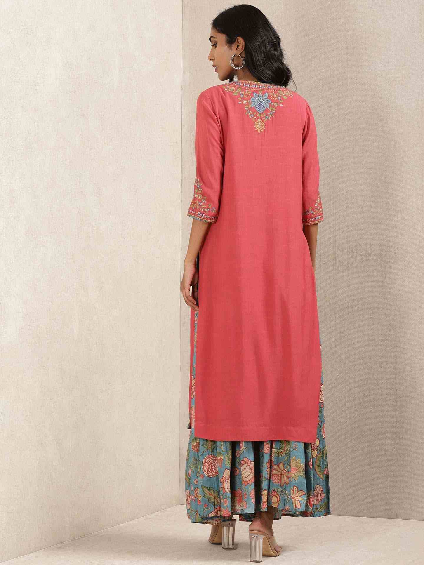 Red Kesar Solid Sharara Set