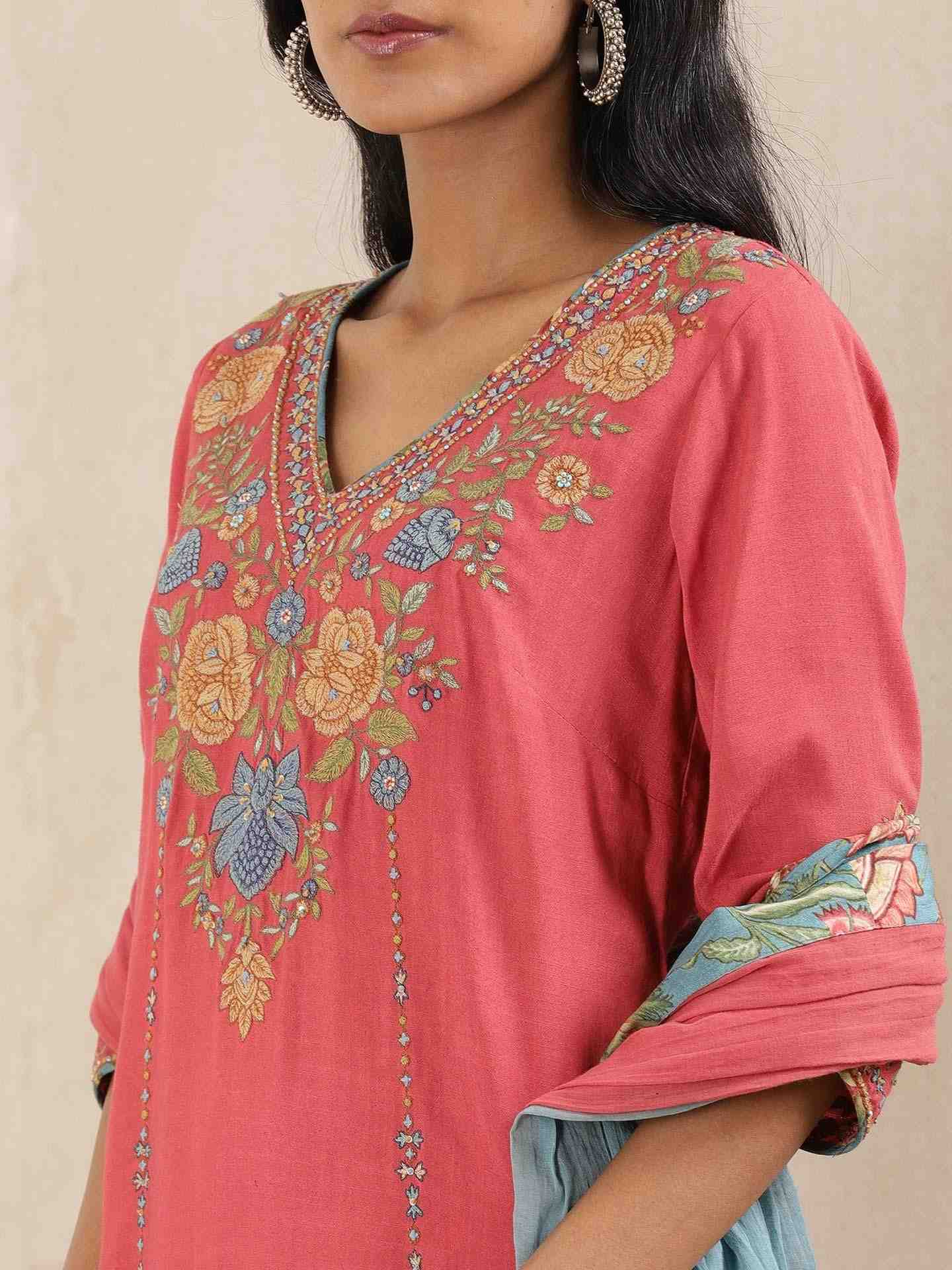 Red Kesar Solid Sharara Set