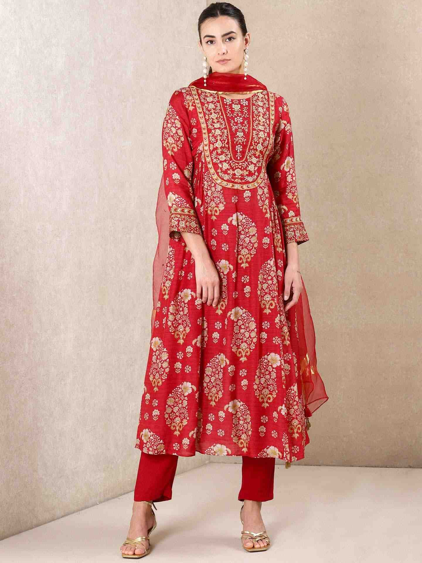 Red Indian Paisley Suit Set