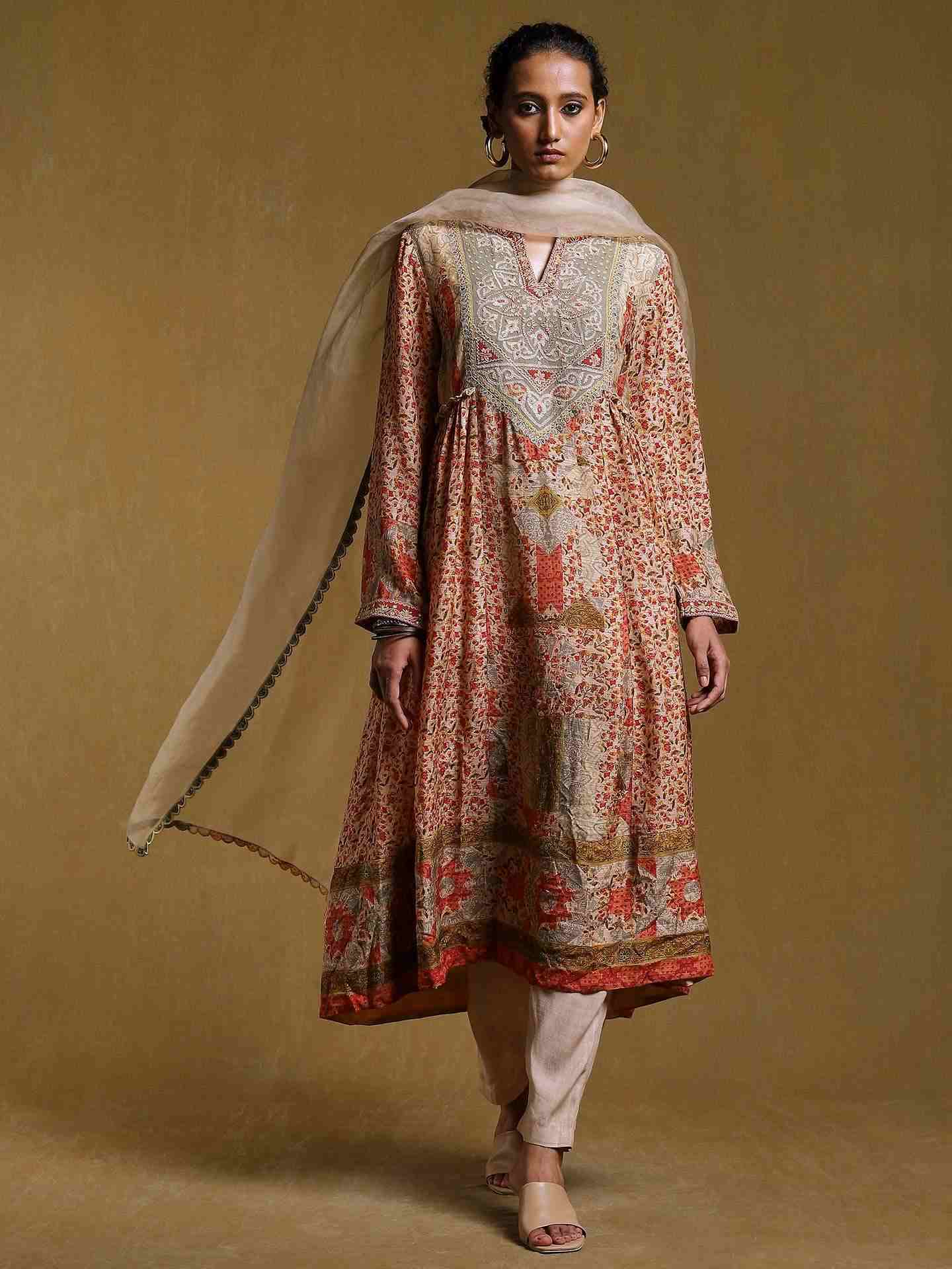 Beige Block Patch Suit Set