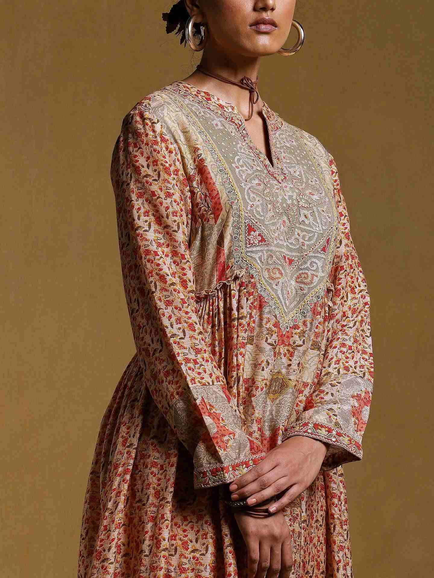 Beige Block Patch Suit Set