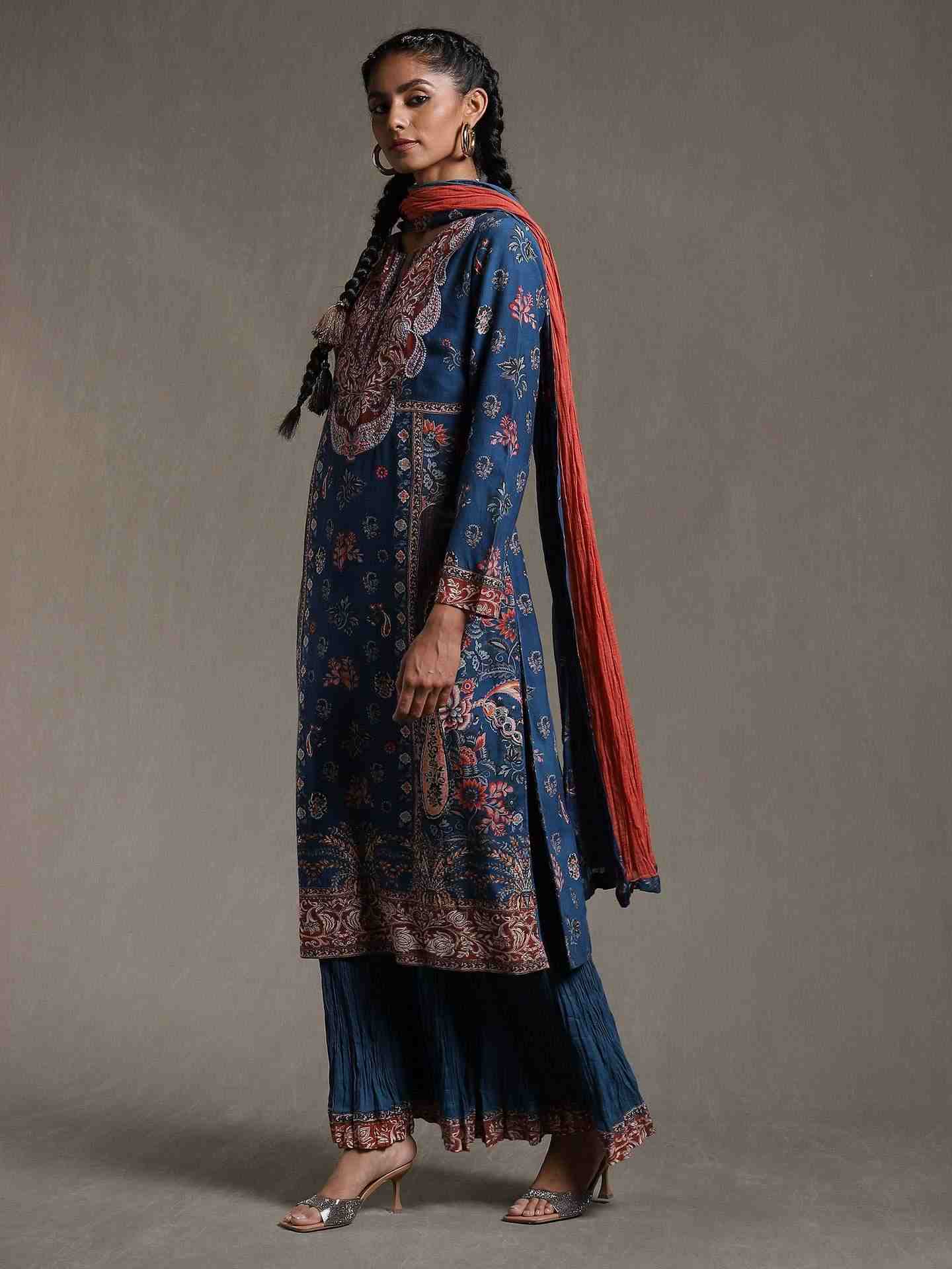 Navy Water Paisley Sharara Set