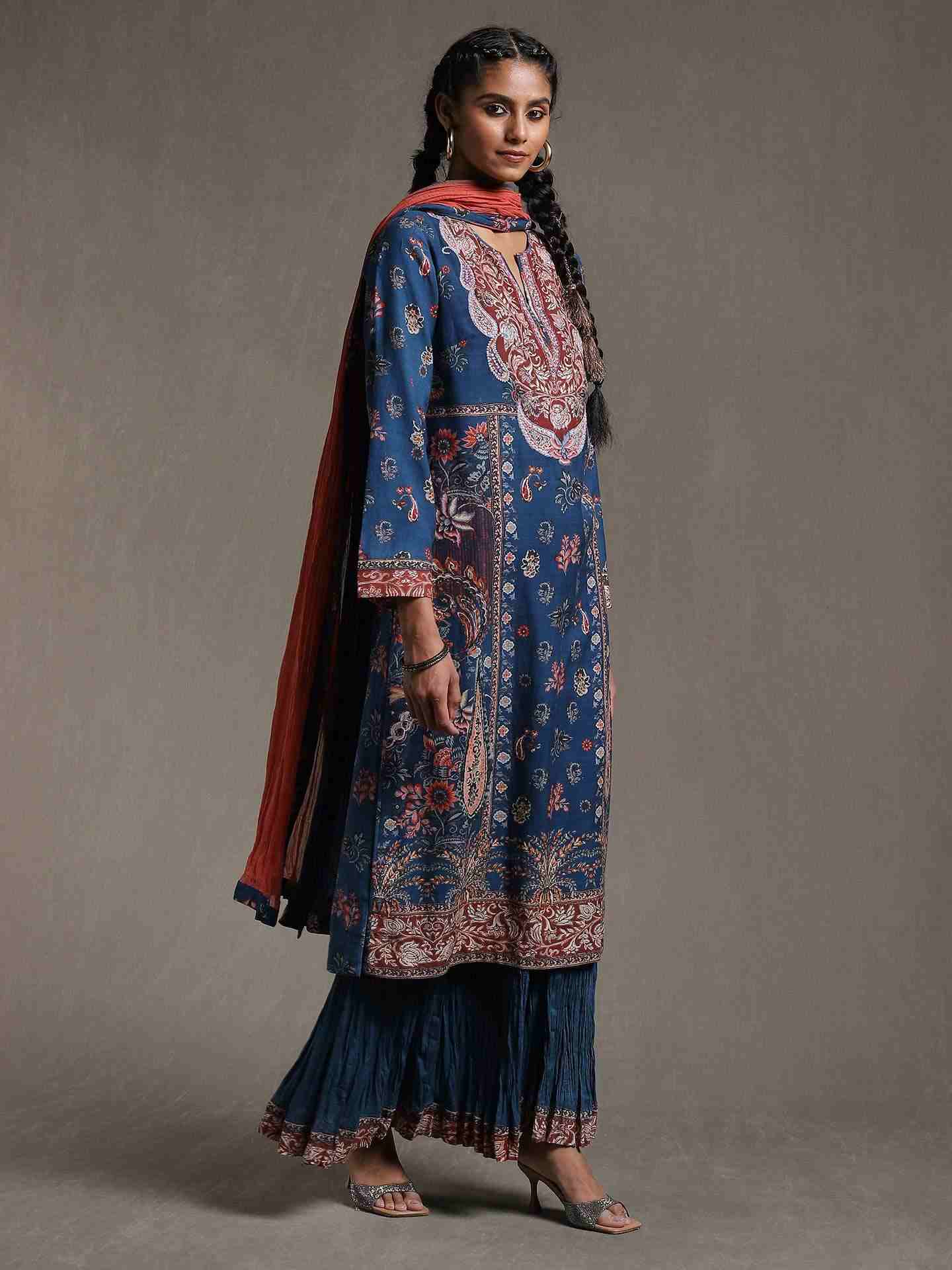Navy Water Paisley Sharara Set
