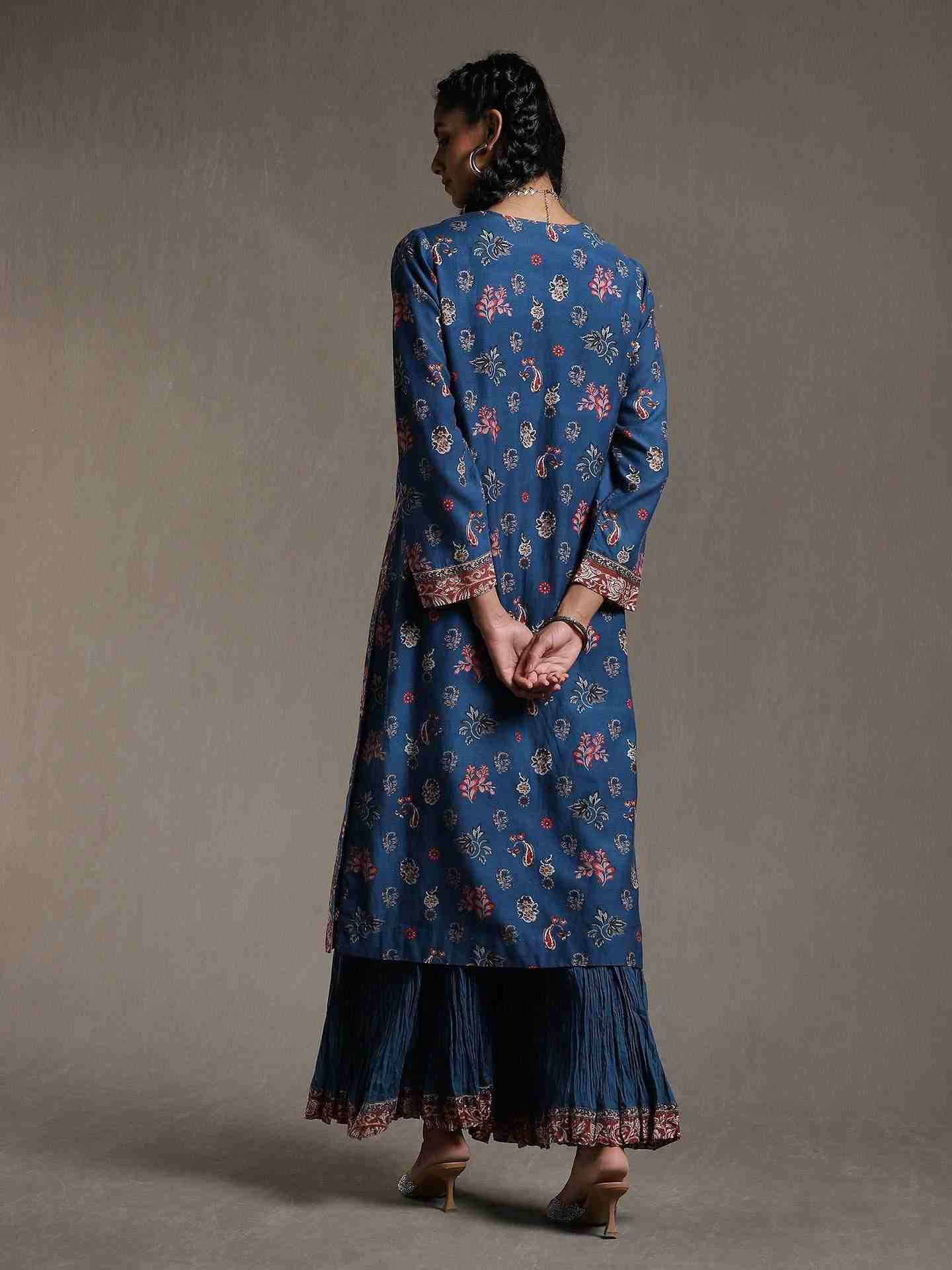 Navy Water Paisley Sharara Set