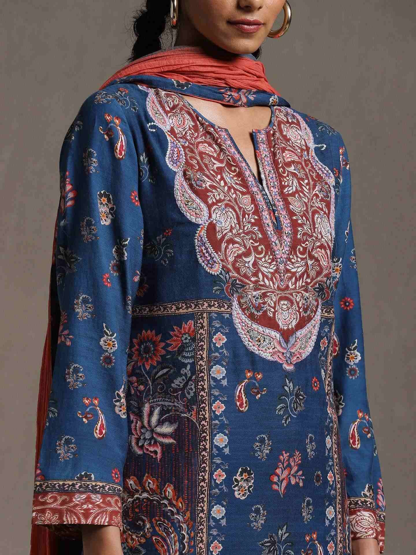 Navy Water Paisley Sharara Set