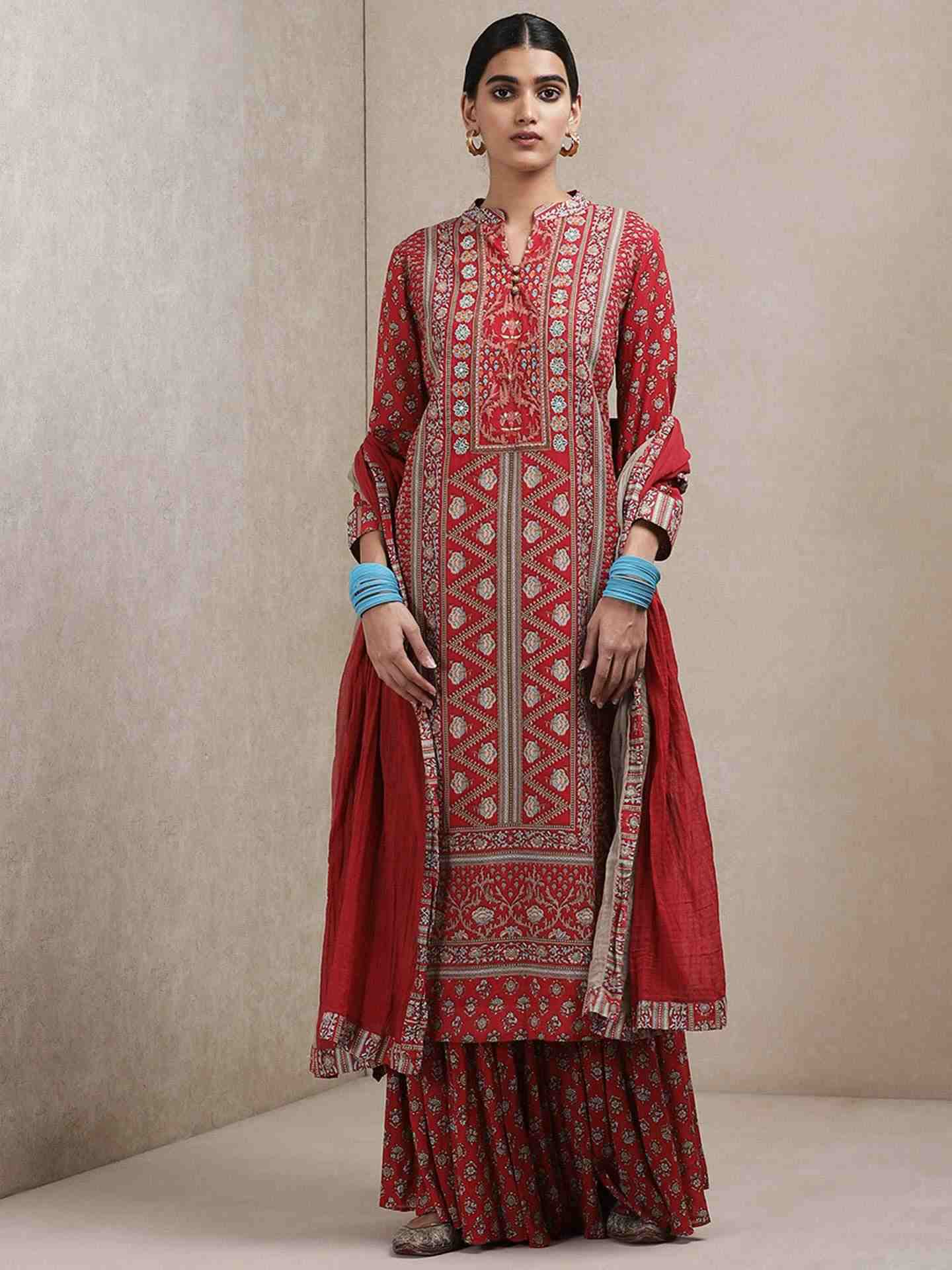 Red Kundan Sharara Set