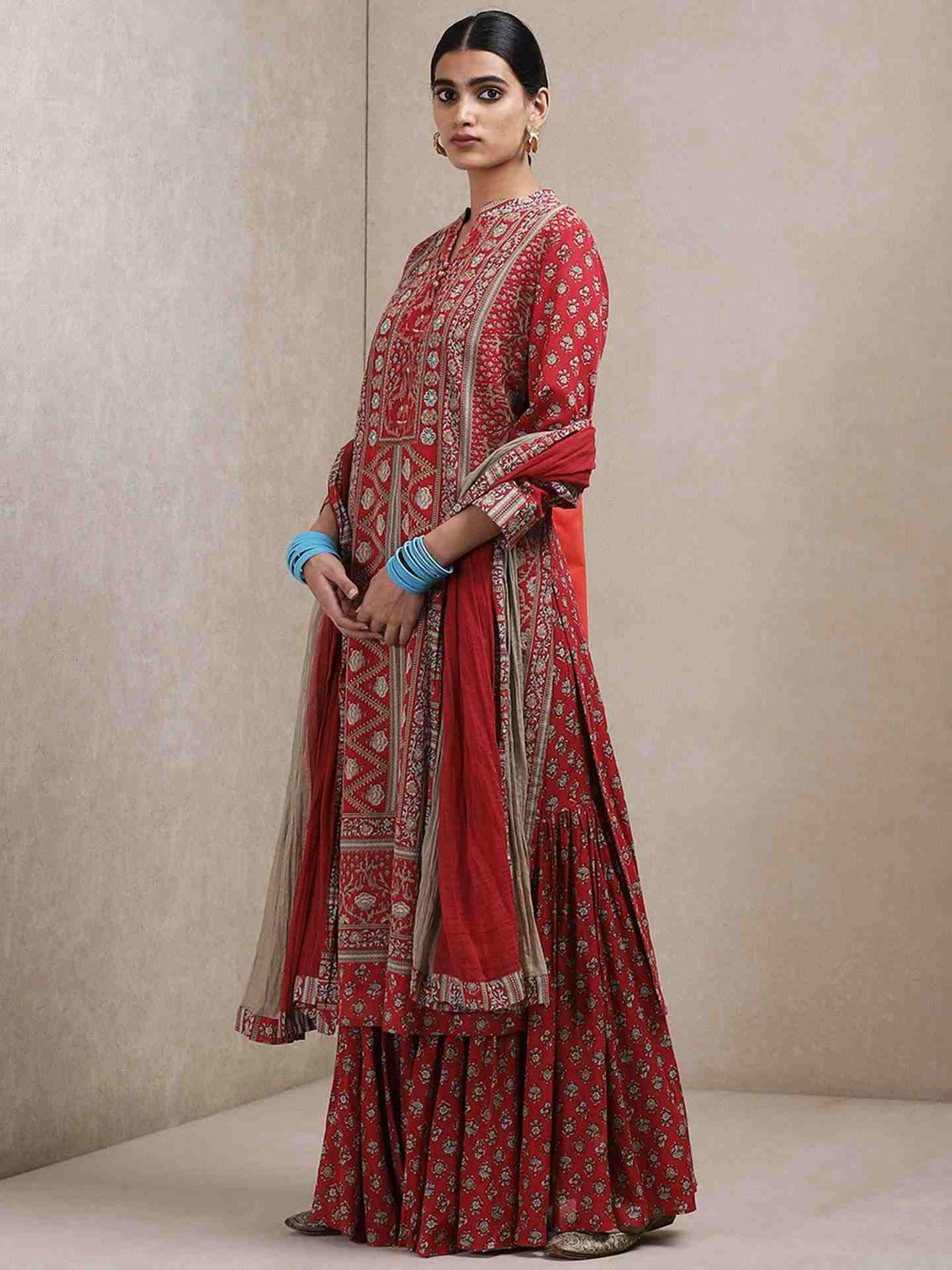 Red Kundan Sharara Set