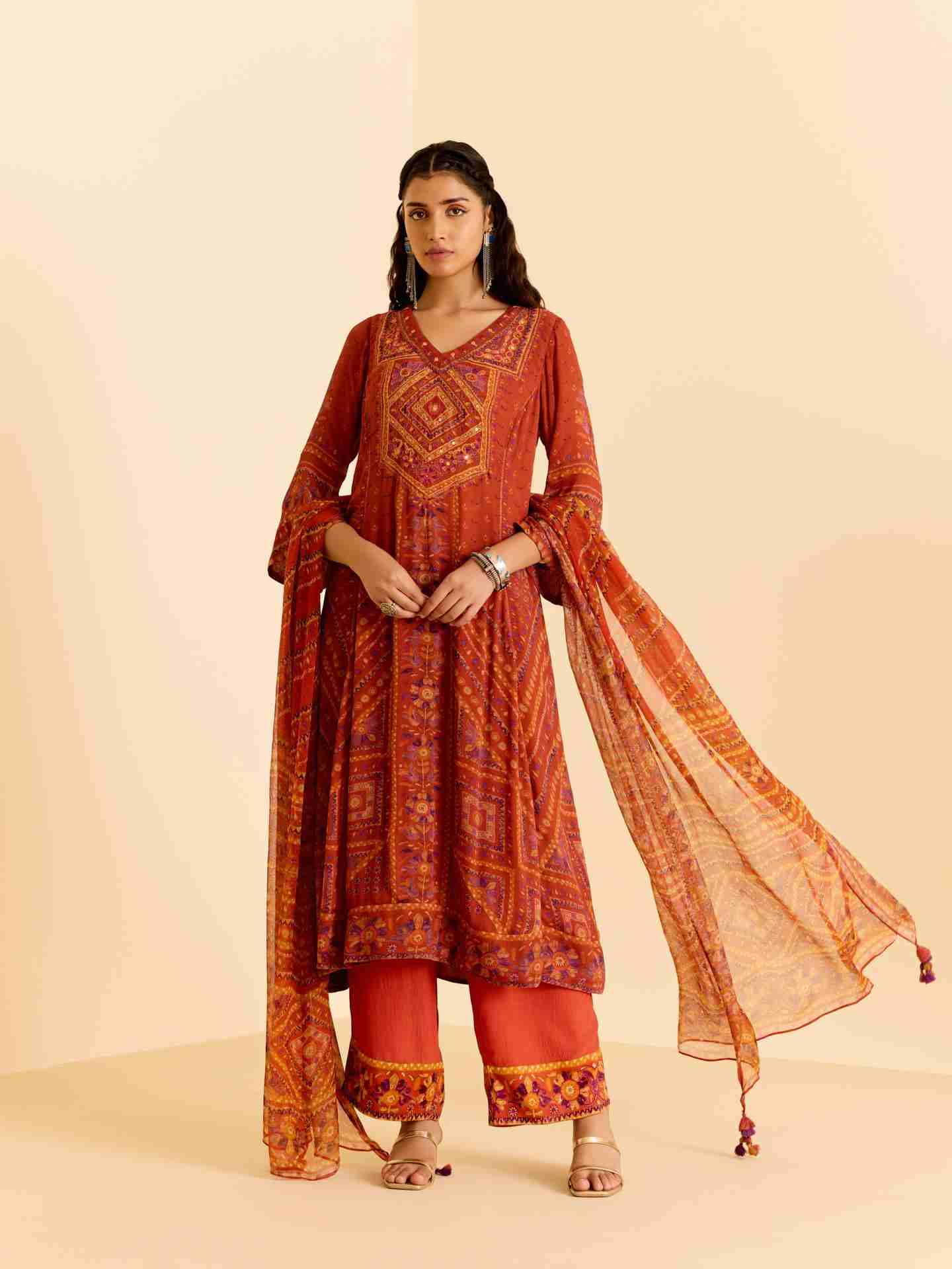 Orange Amelia Print Suit Set