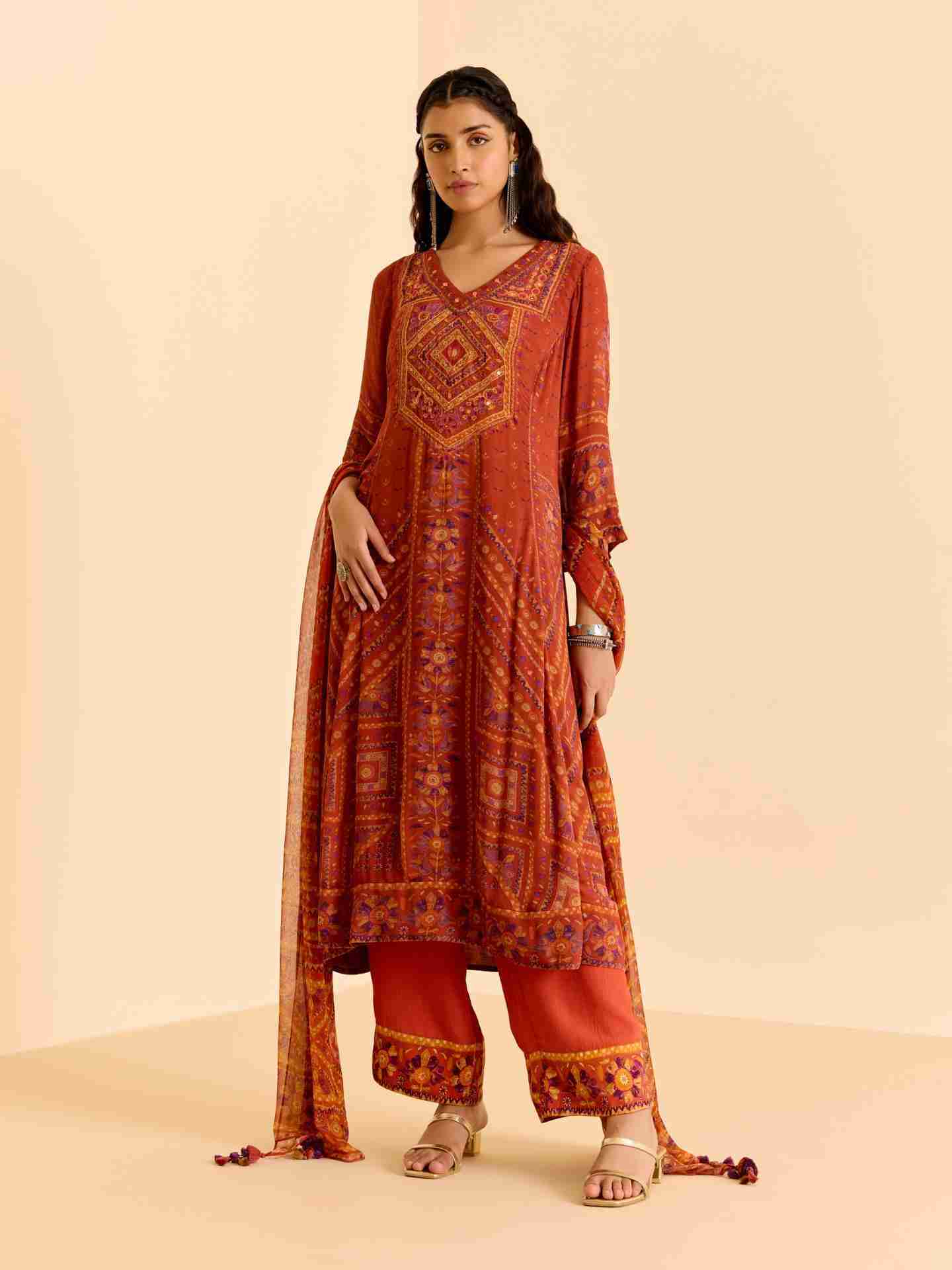 Orange Amelia Print Suit Set