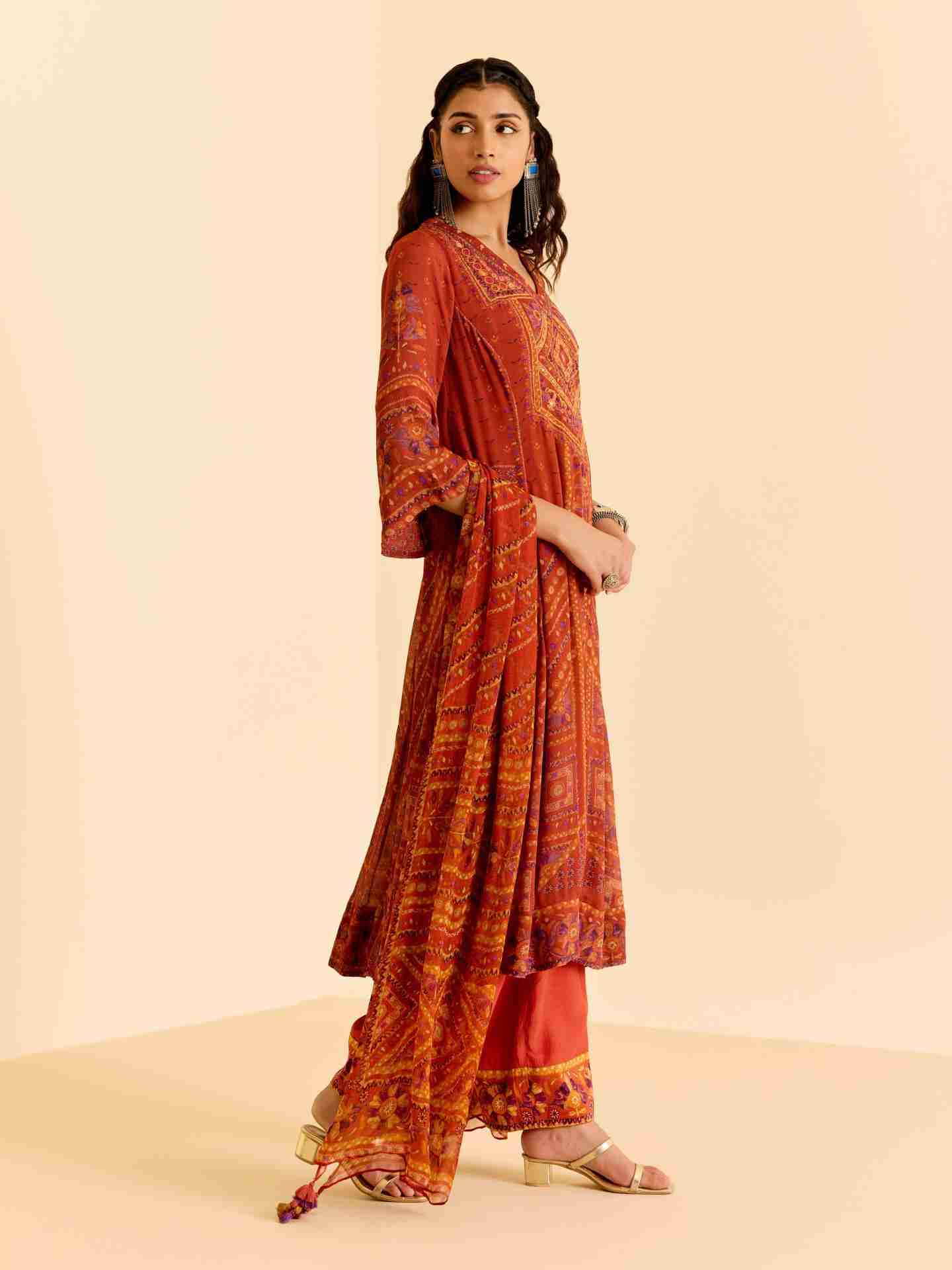 Orange Amelia Print Suit Set