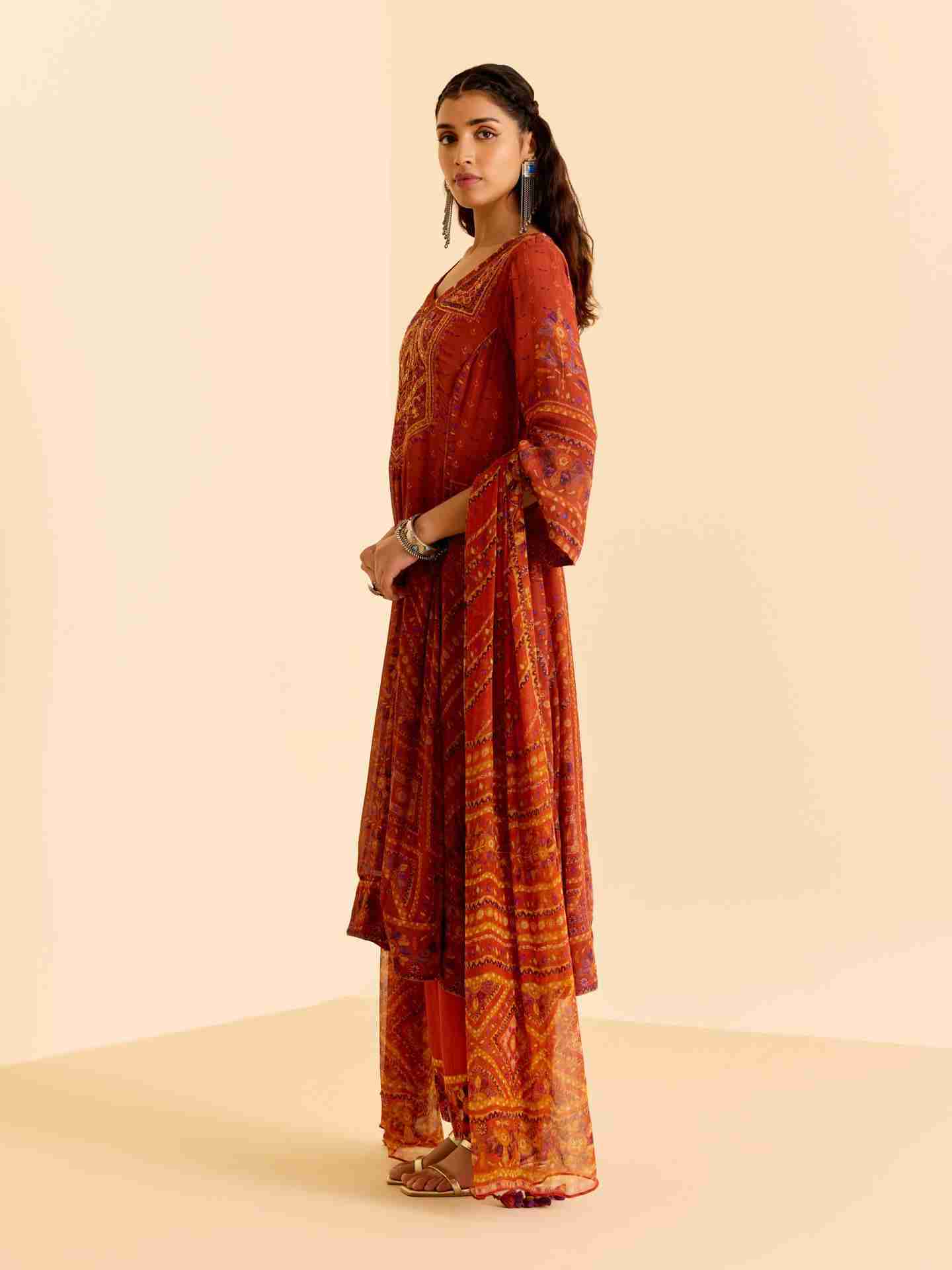 Orange Amelia Print Suit Set