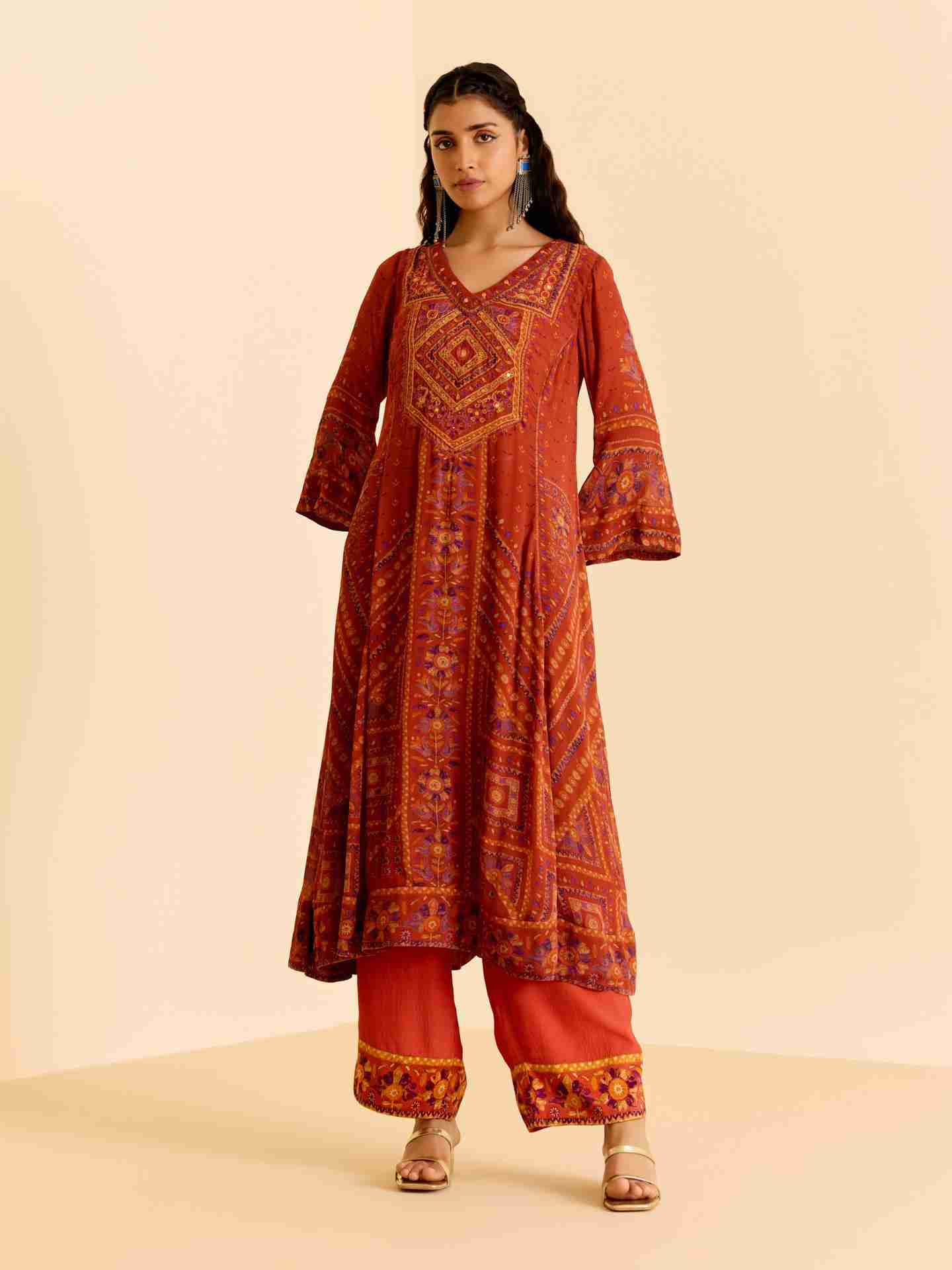Orange Amelia Print Suit Set