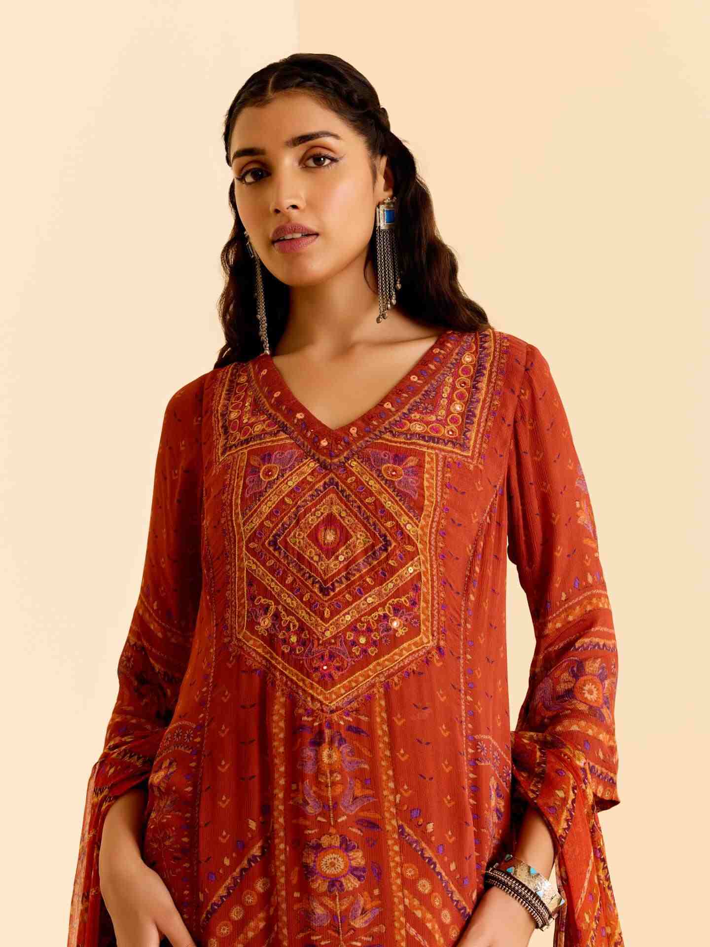 Orange Amelia Print Suit Set