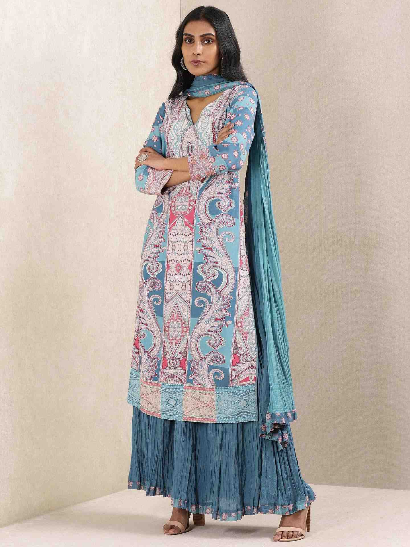 Blue Aamira Crepe Sharara Set