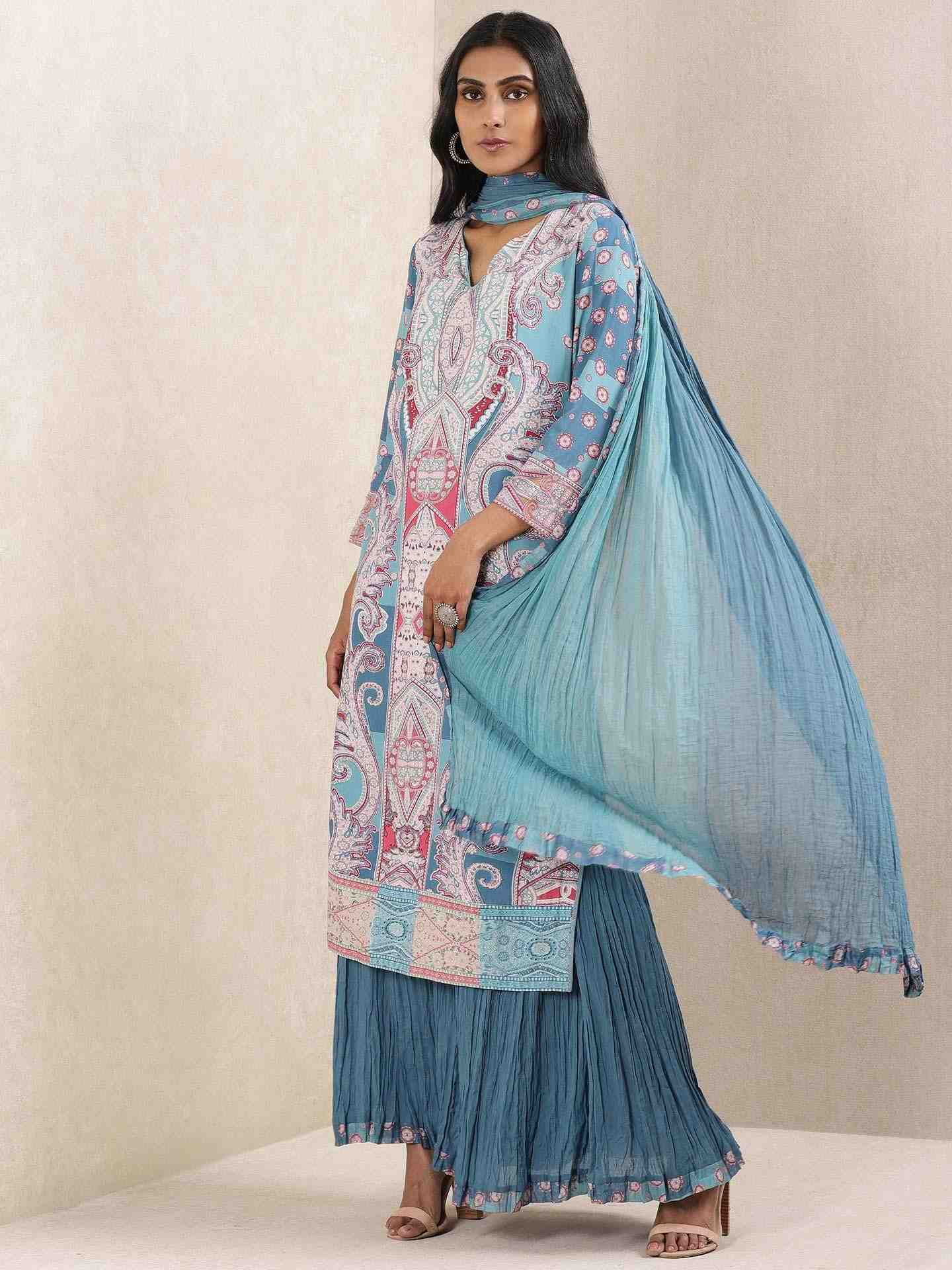Blue Aamira Crepe Sharara Set