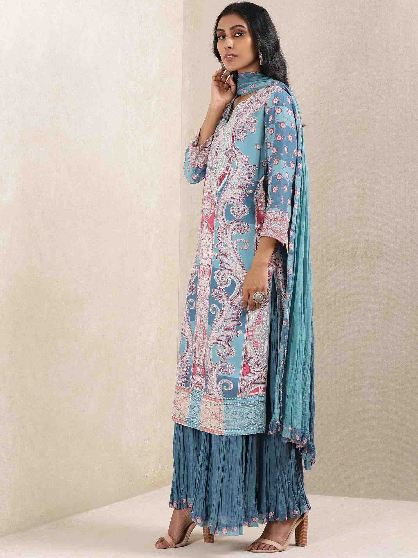 Blue Aamira Crepe Sharara Set