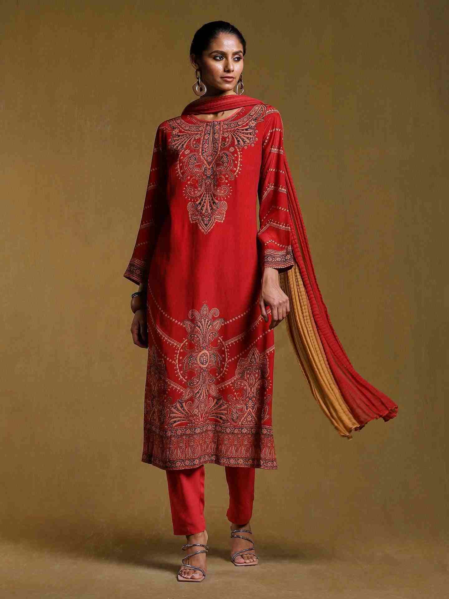 Red Pestelle Crepe Suit Set