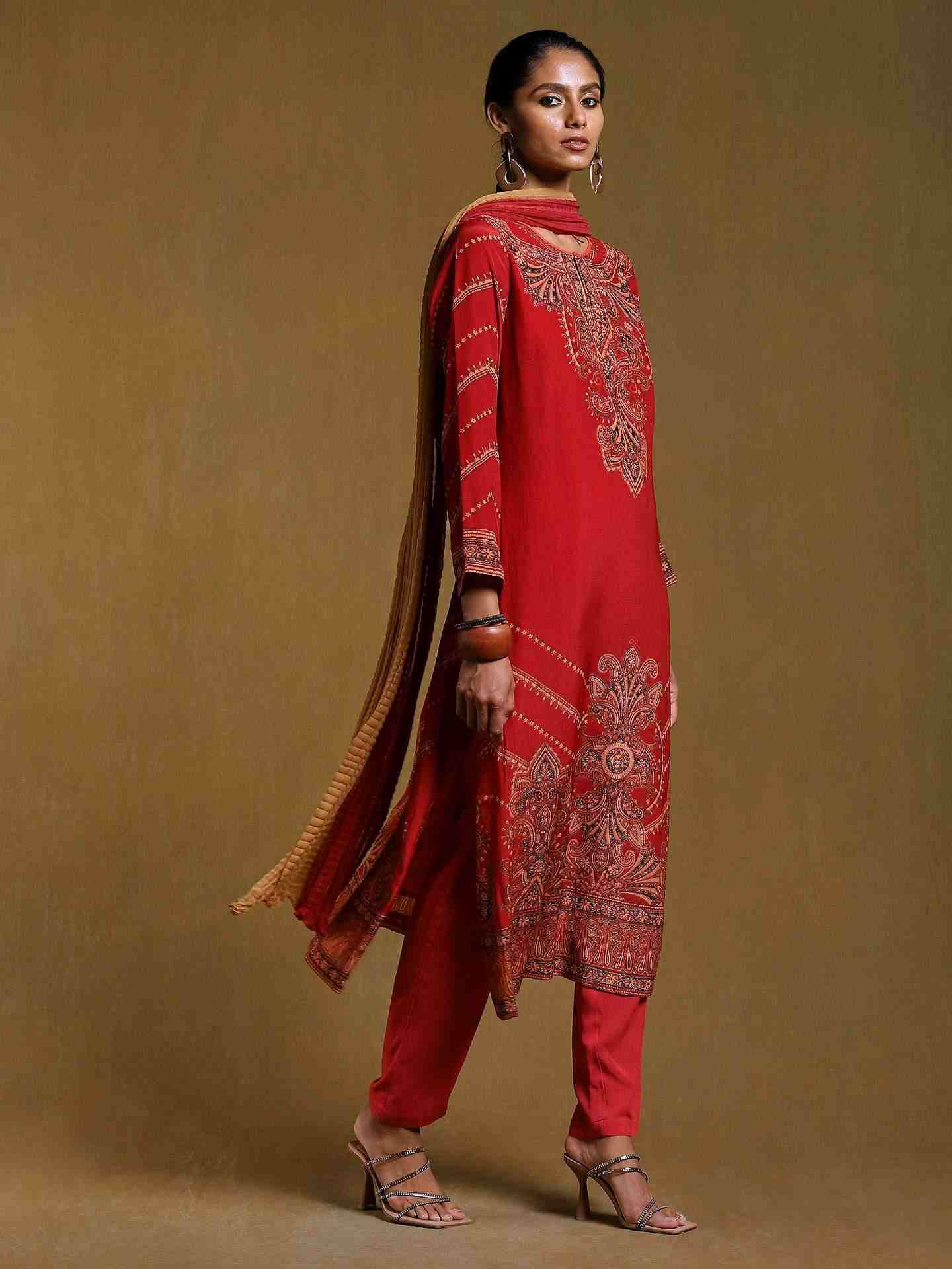 Red Pestelle Crepe Suit Set