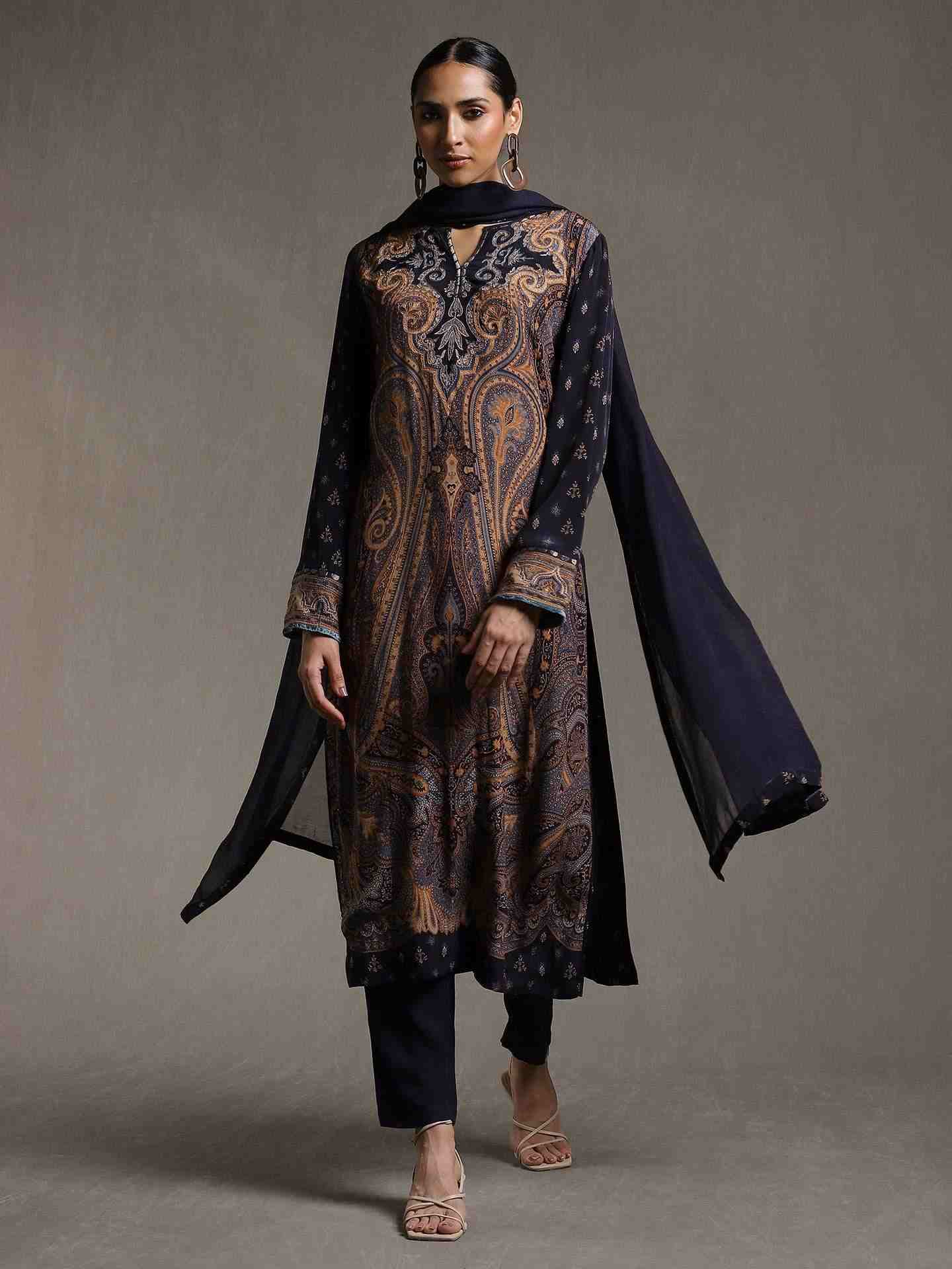 Indigo New Jaamewar Crepe Suit Set