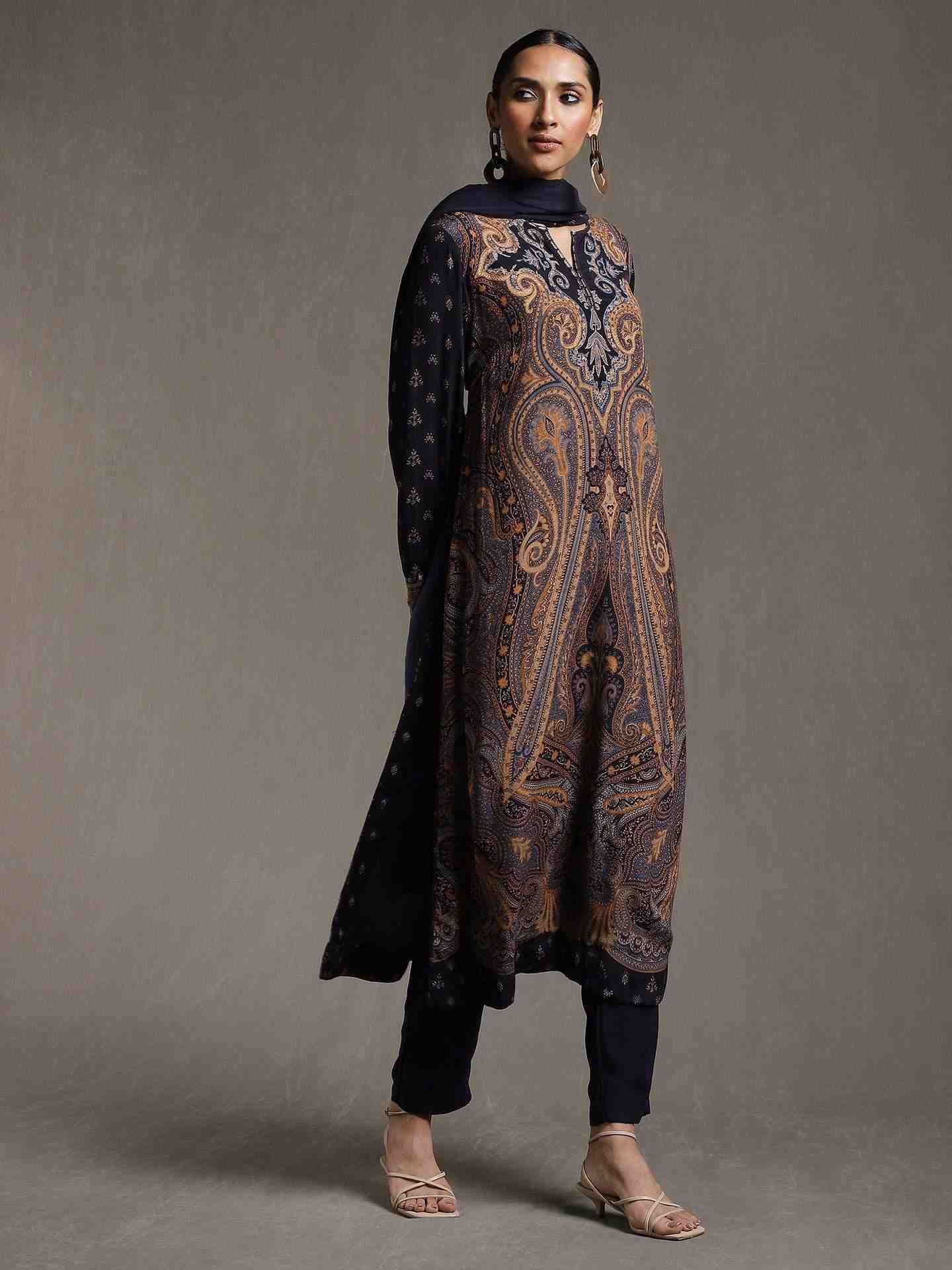 Indigo New Jaamewar Crepe Suit Set