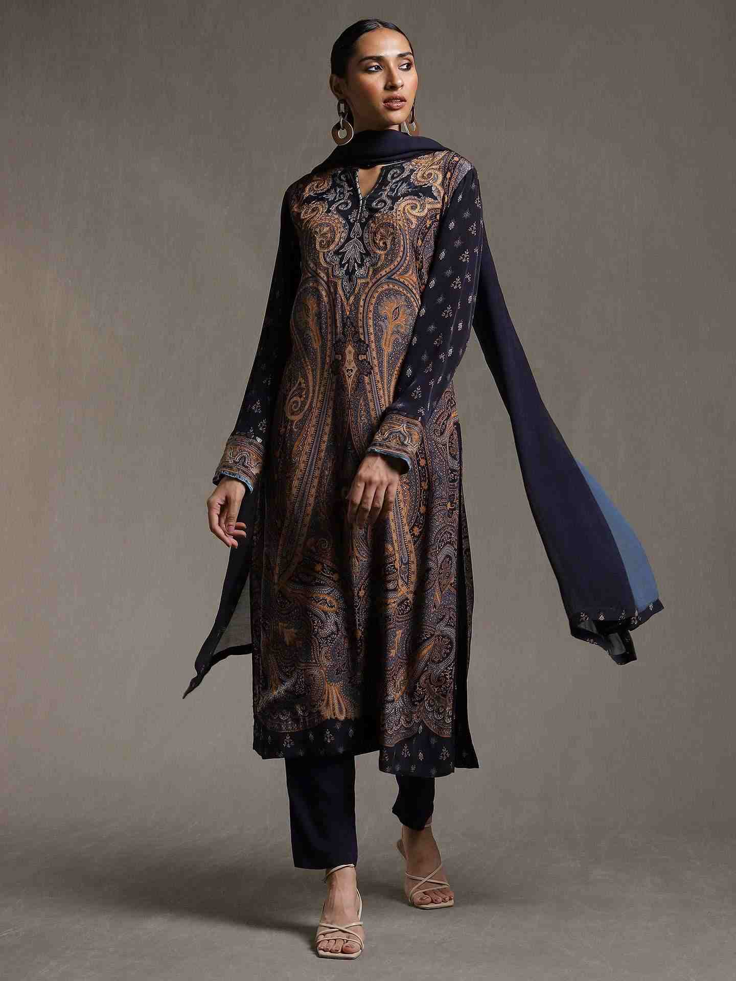 Indigo New Jaamewar Crepe Suit Set