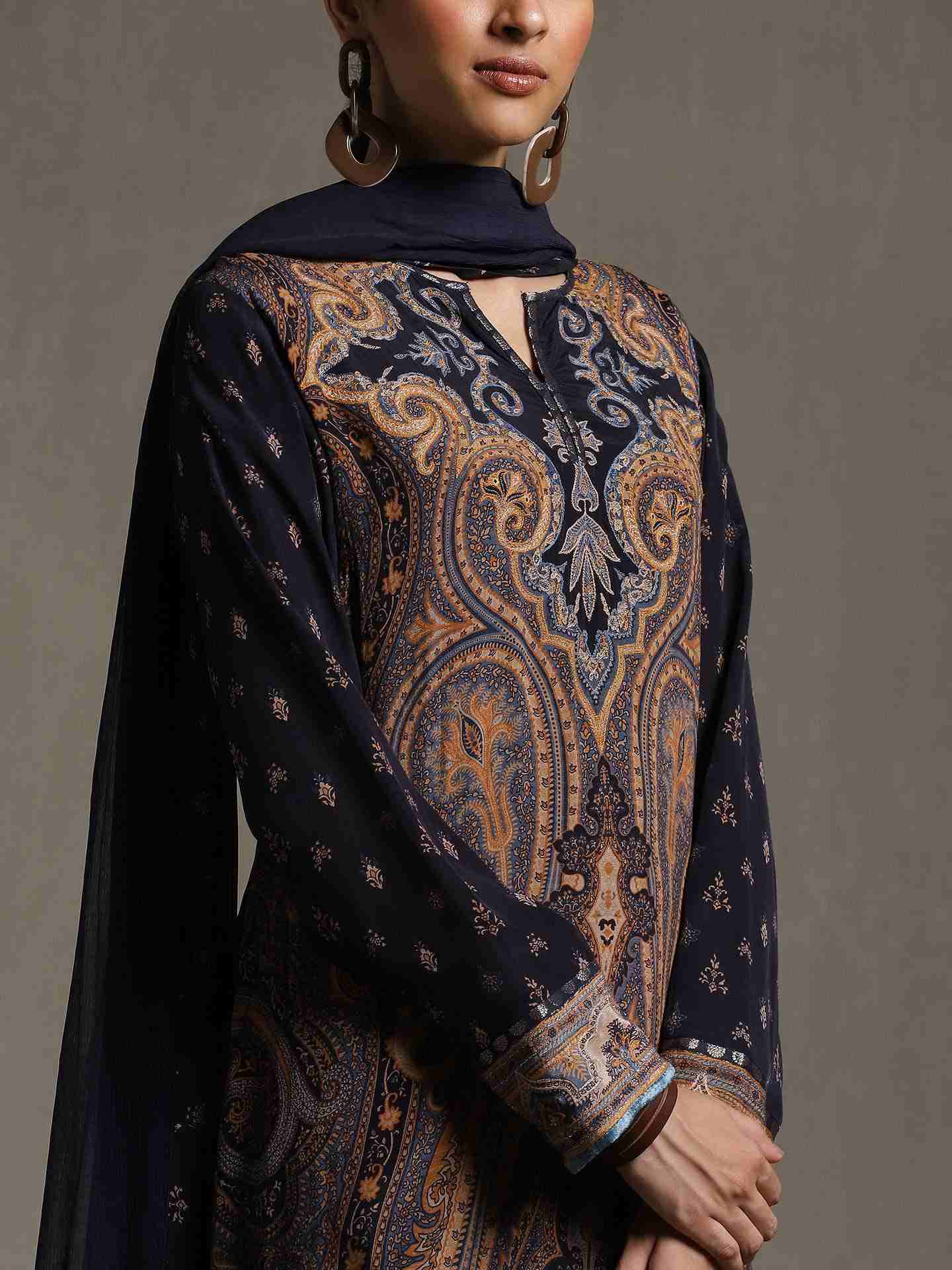 Indigo New Jaamewar Crepe Suit Set