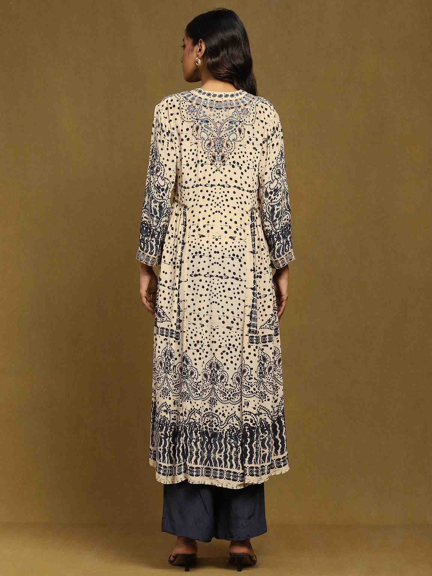 Beige Devesh Crepe Suit Set