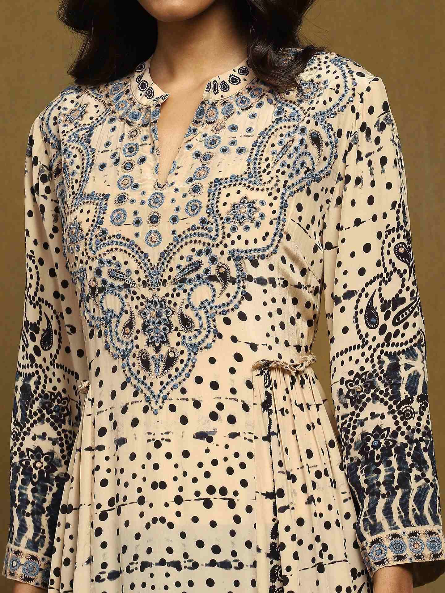 Beige Devesh Crepe Suit Set